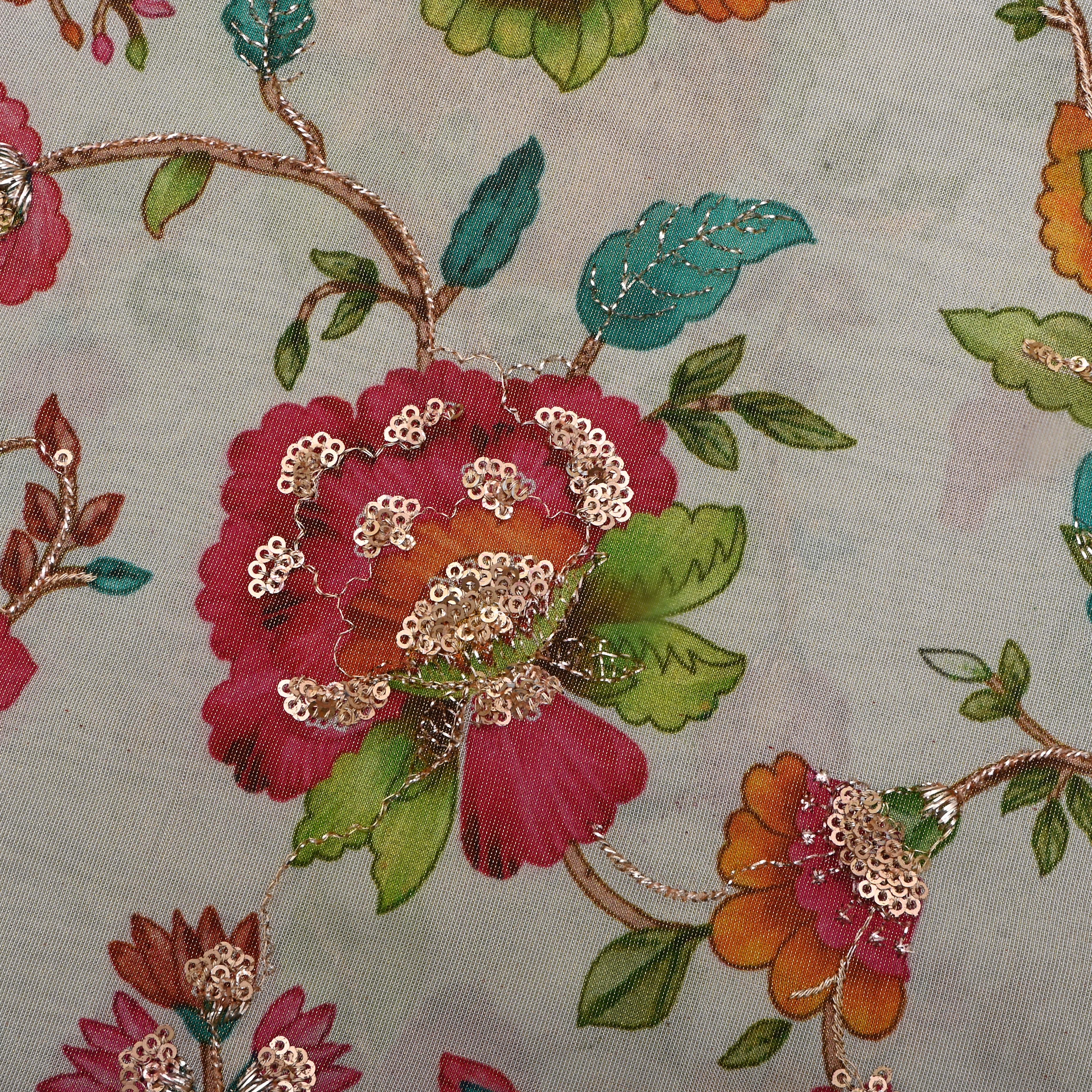 Marble White Floral Printed Tissue Fabric