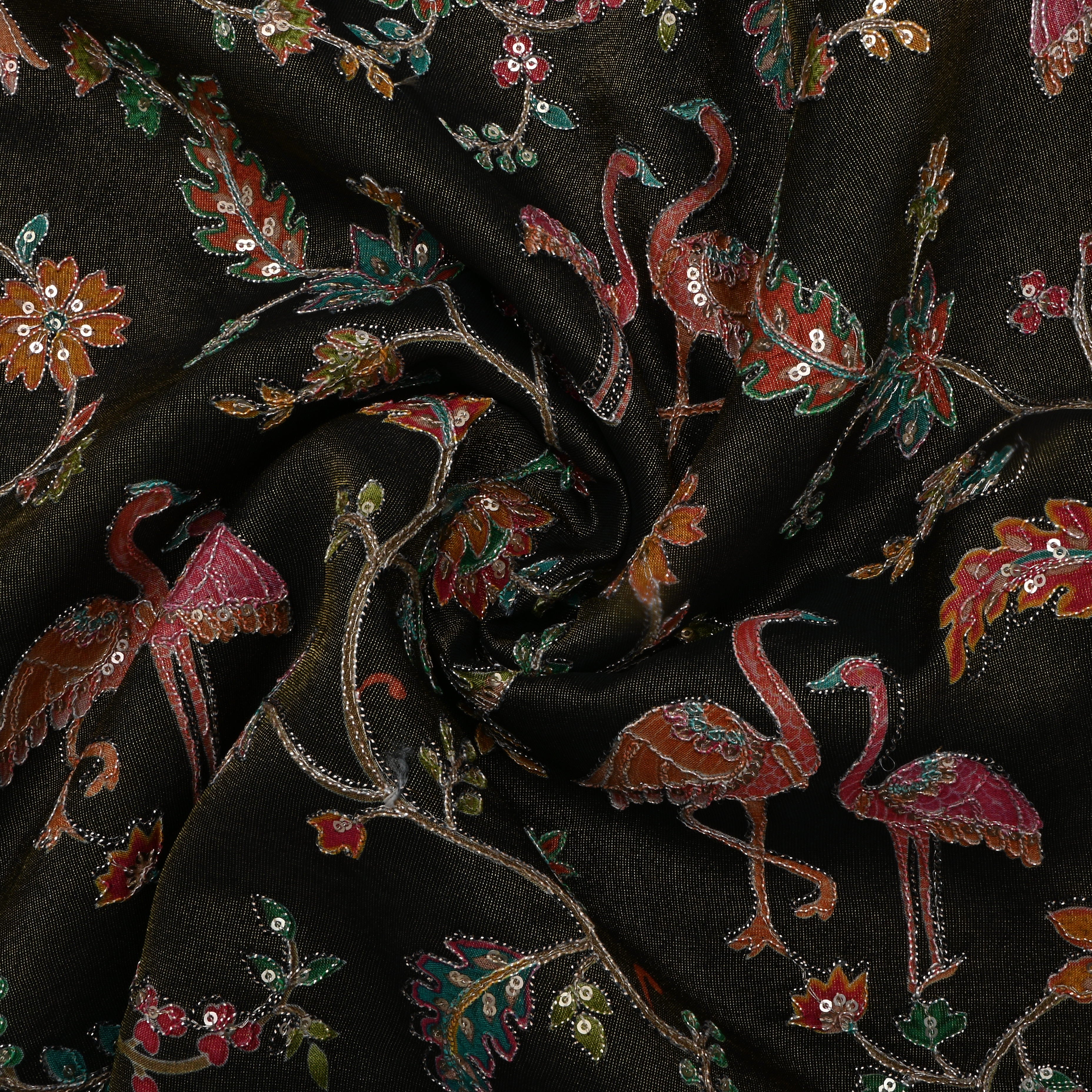 Deep Mehendi Green Floral Printed Tissue Fabric