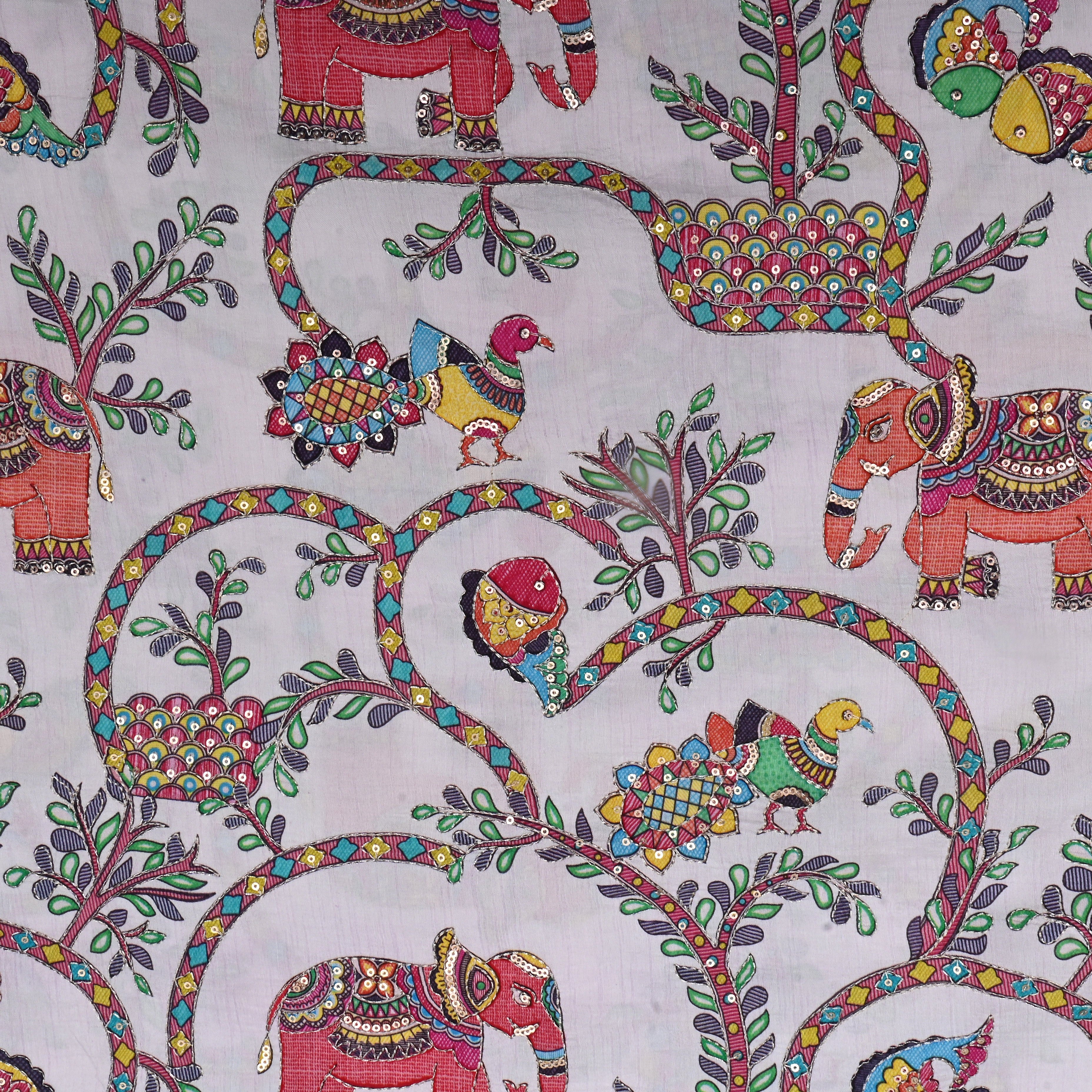 Off-White Printed Silk Fabric