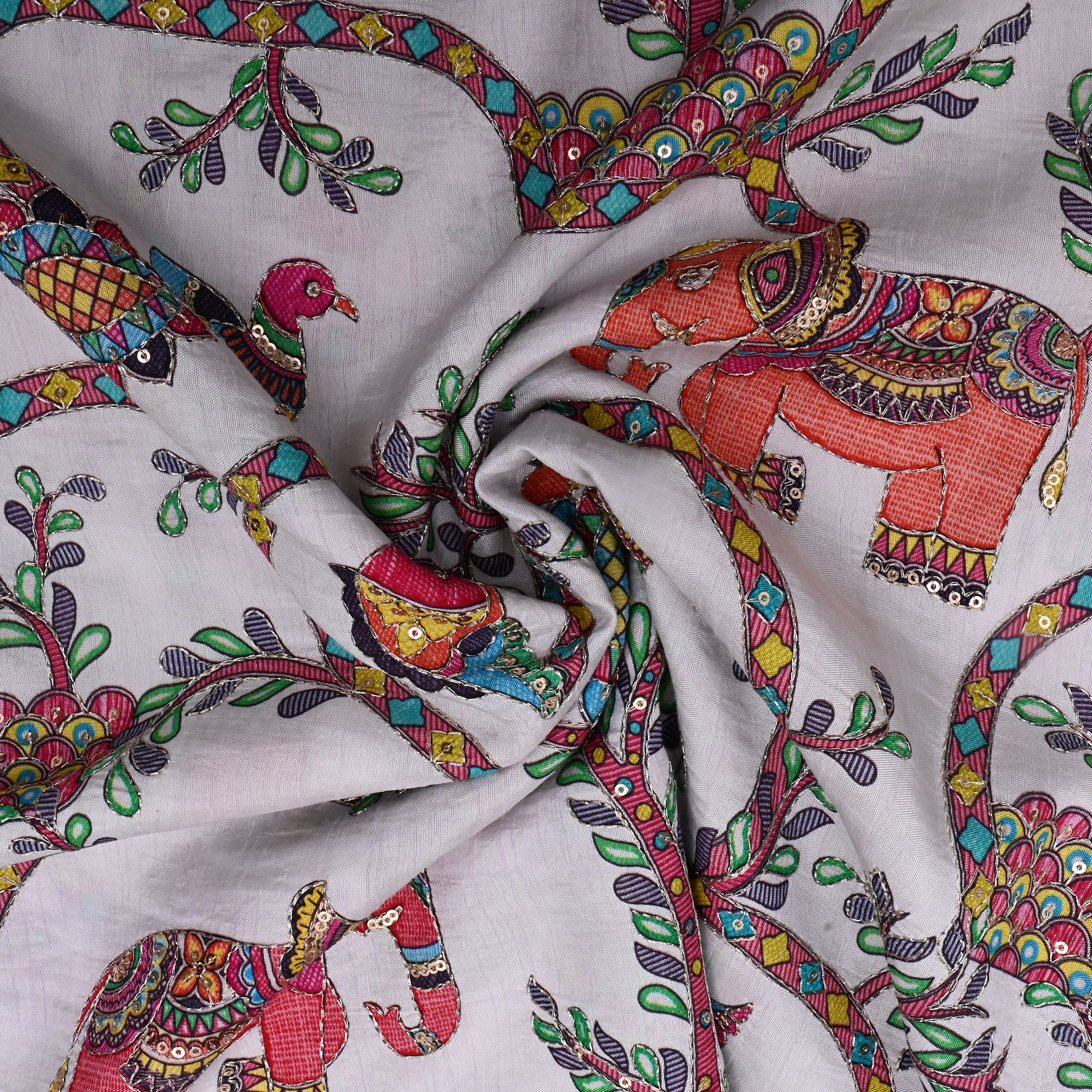 Off-White Printed Silk Fabric