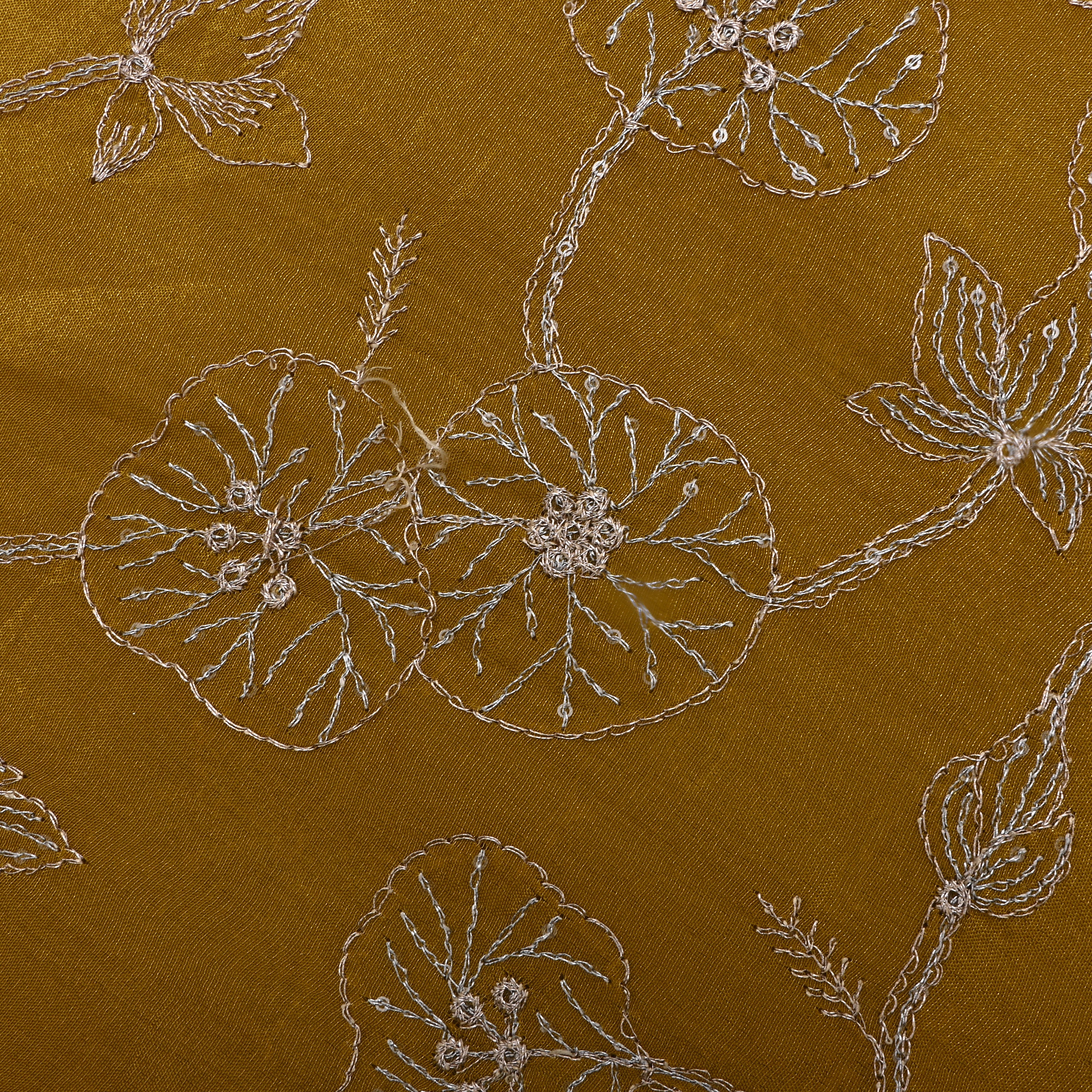 Earthy Yellow Embroidered Tissue Fabric
