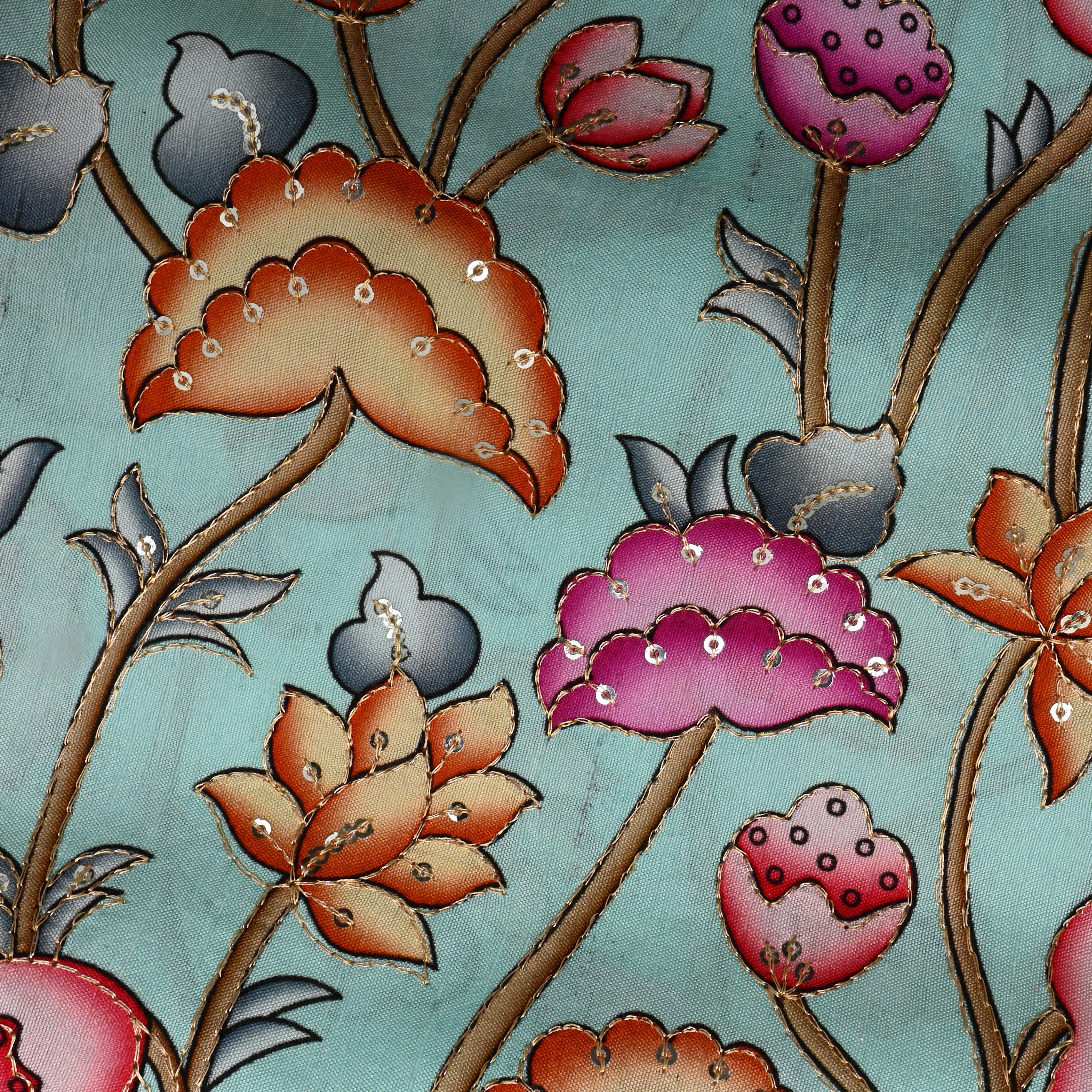 Pastel Blue Floral Printed Silk Fabric