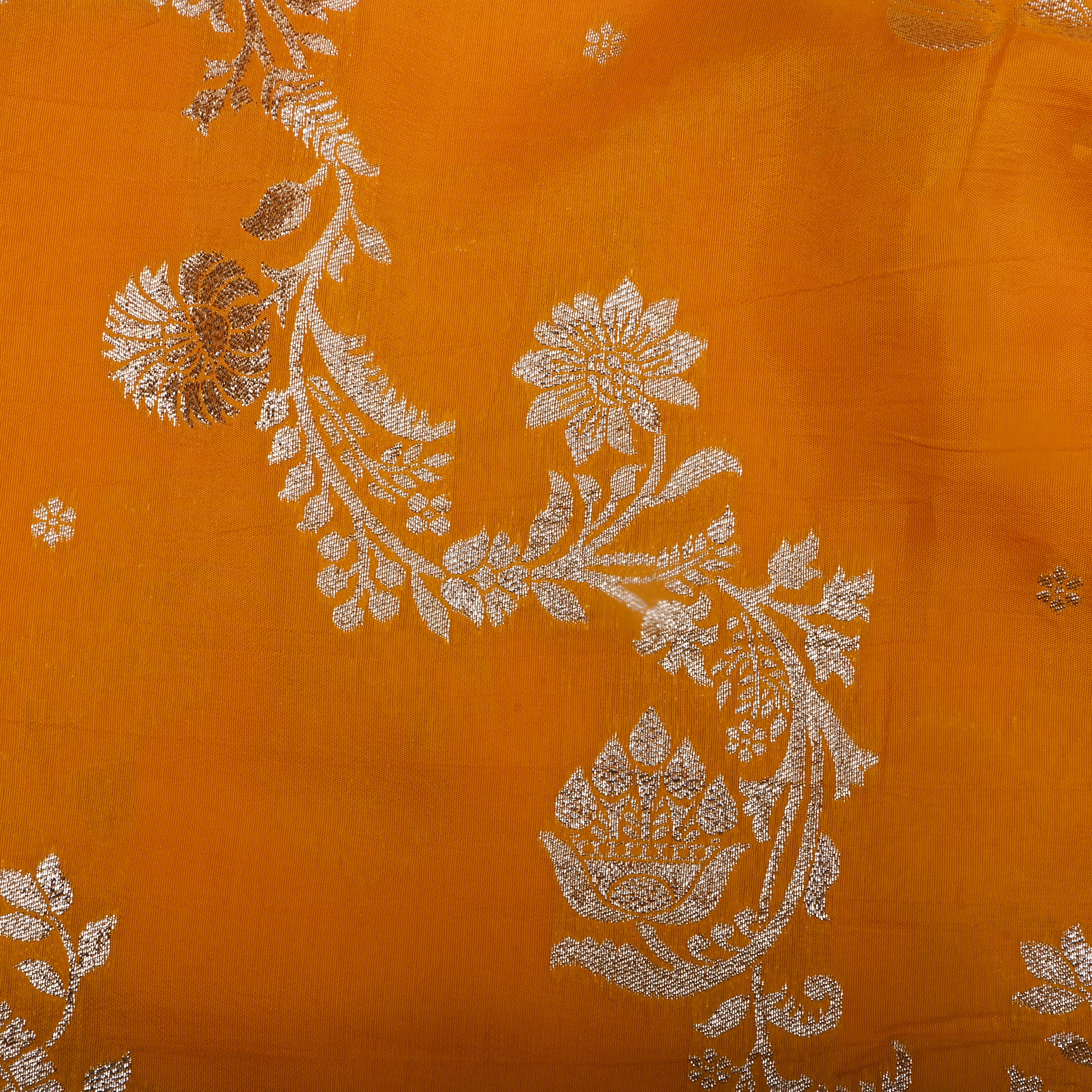 Mustard Zari Embroidered Silk Fabric