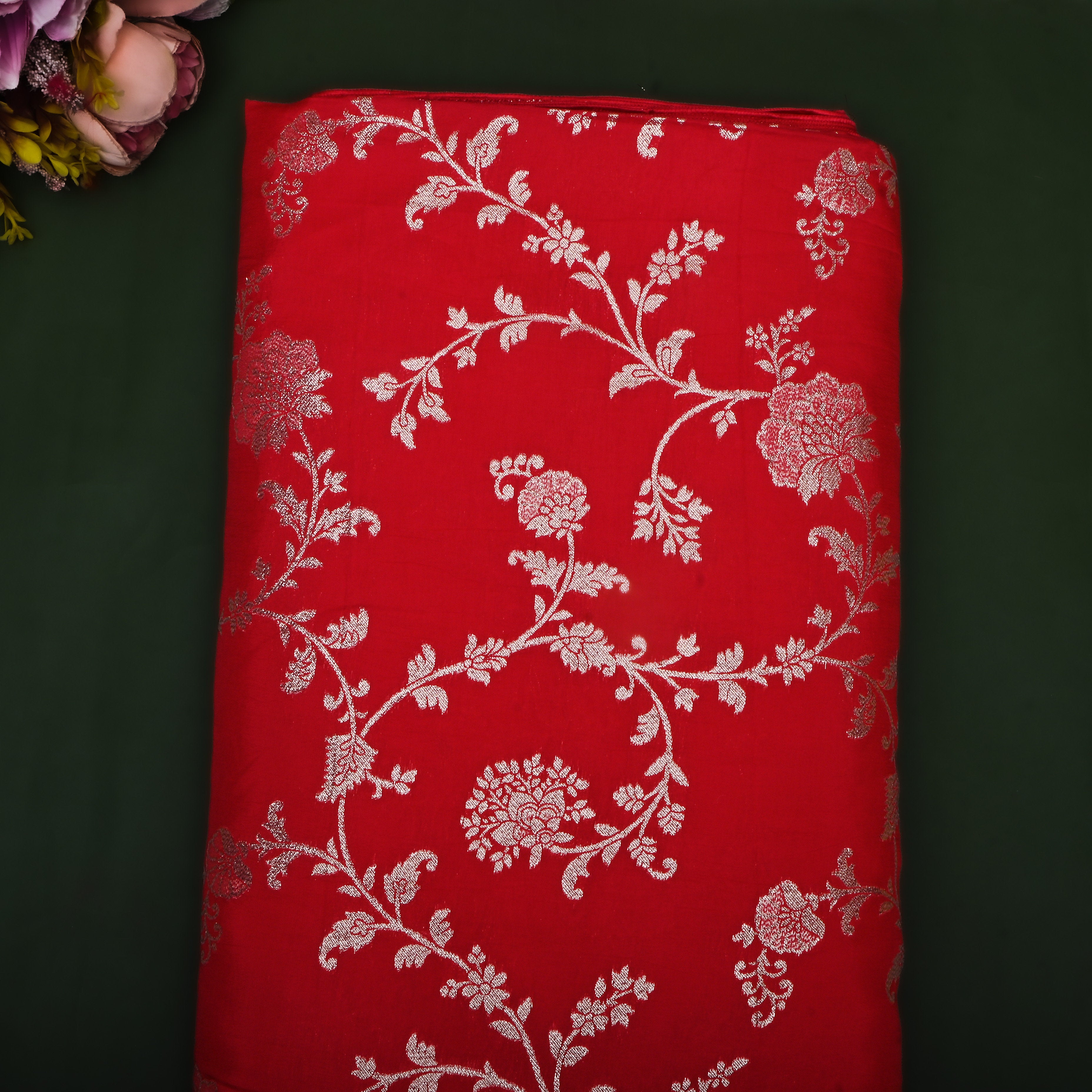 Red Zari Woven Silk Fabric
