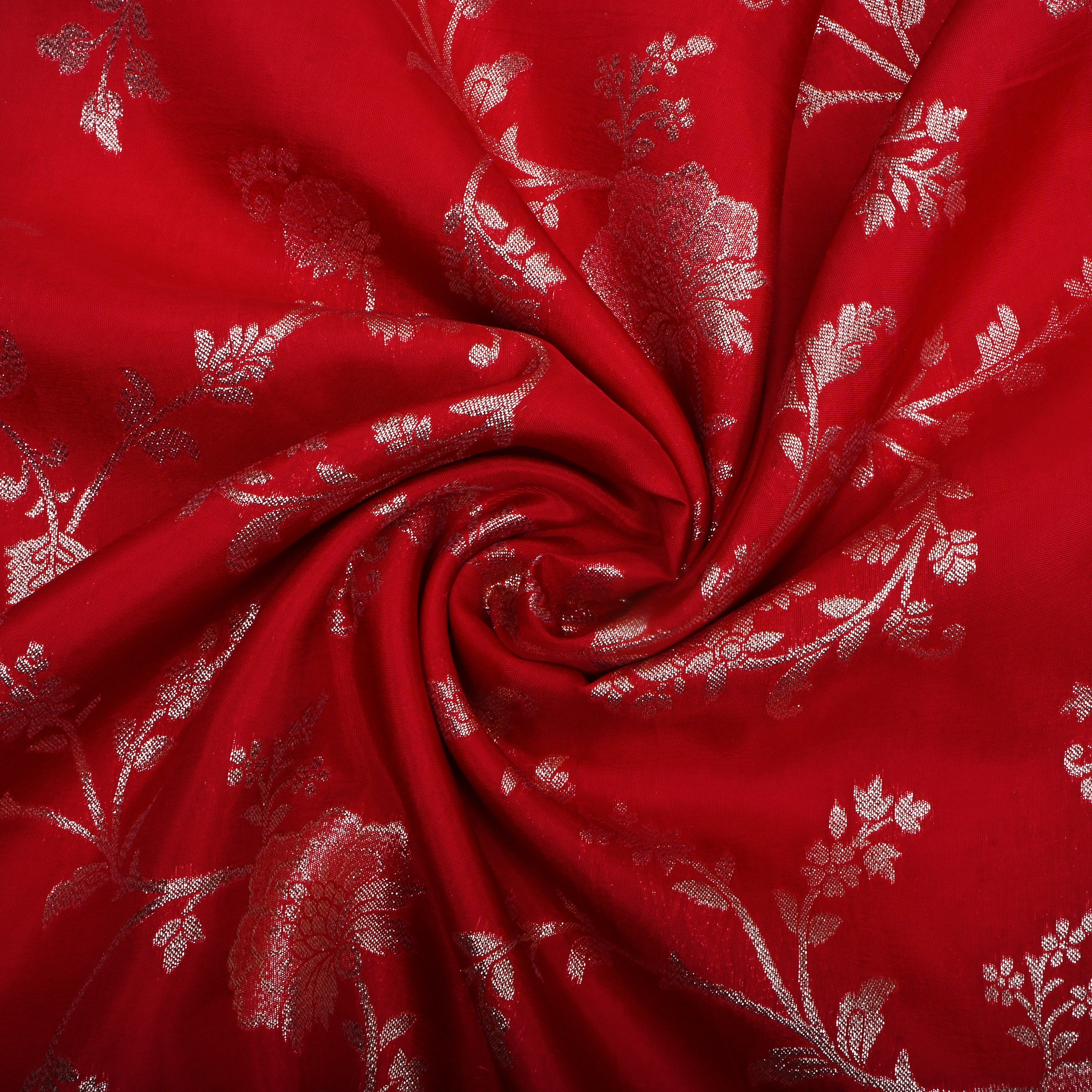 Red Zari Woven Silk Fabric