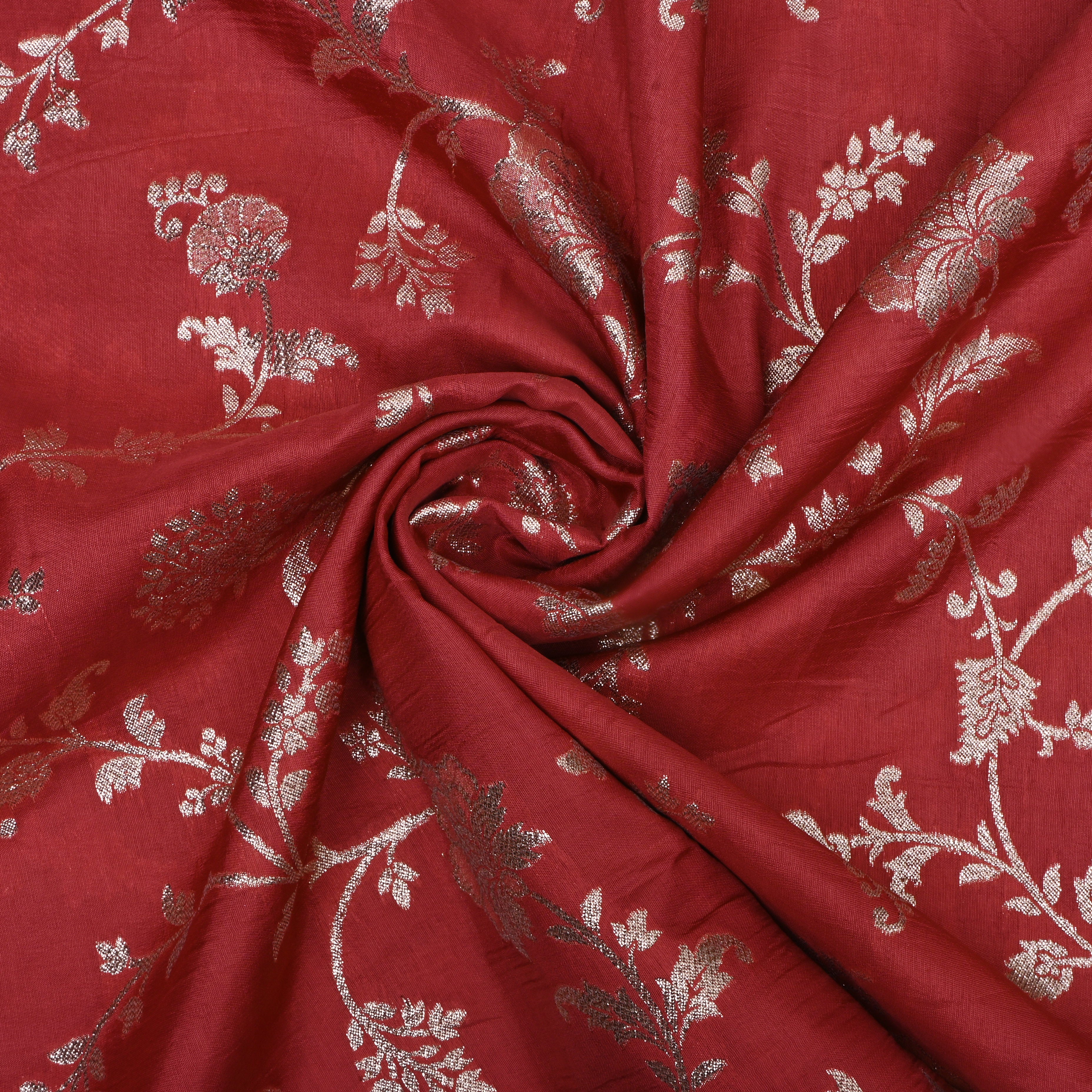 Tomato Red Zari Embroidery Silk Fabric