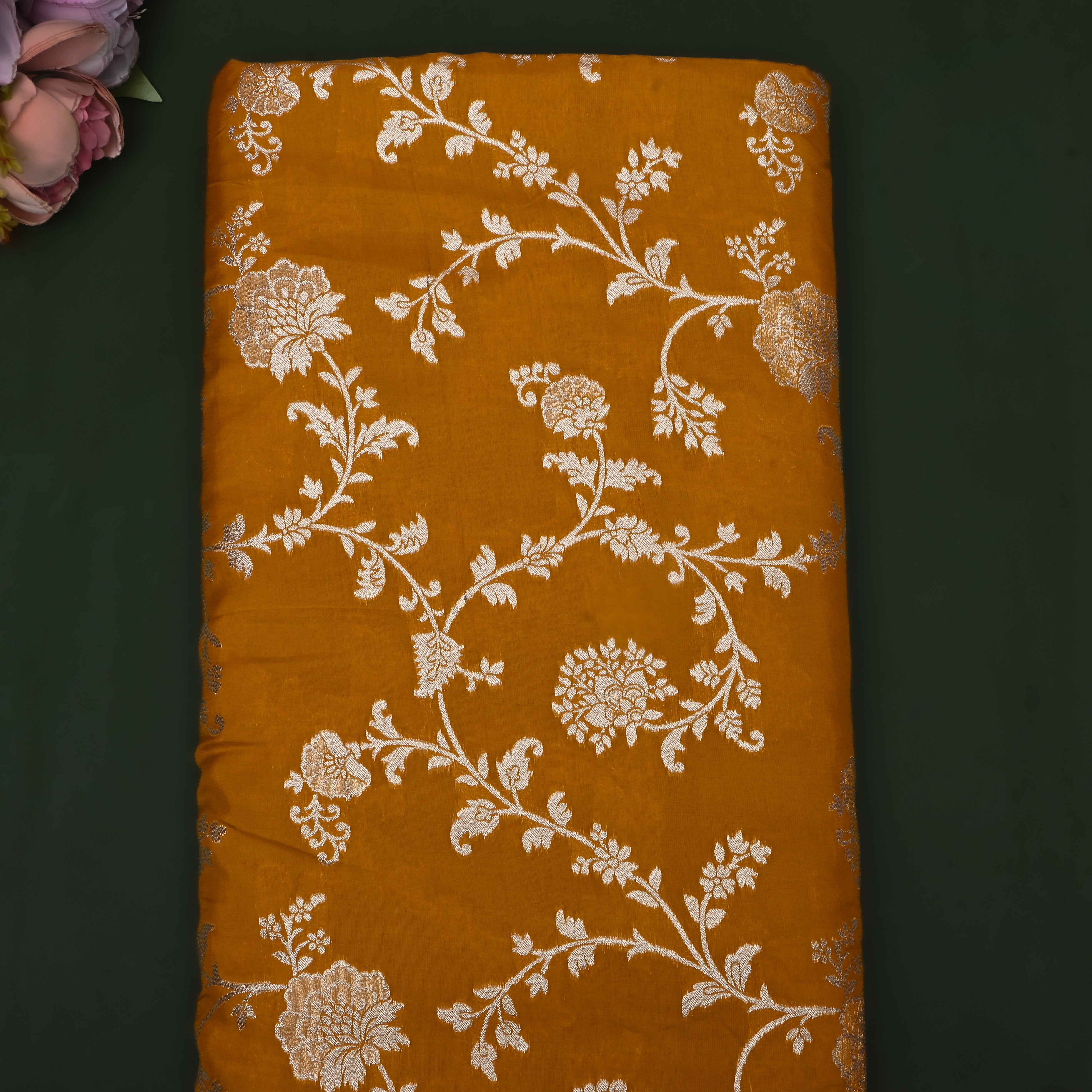 Golden Yellow Zari Embroidery Silk Fabric