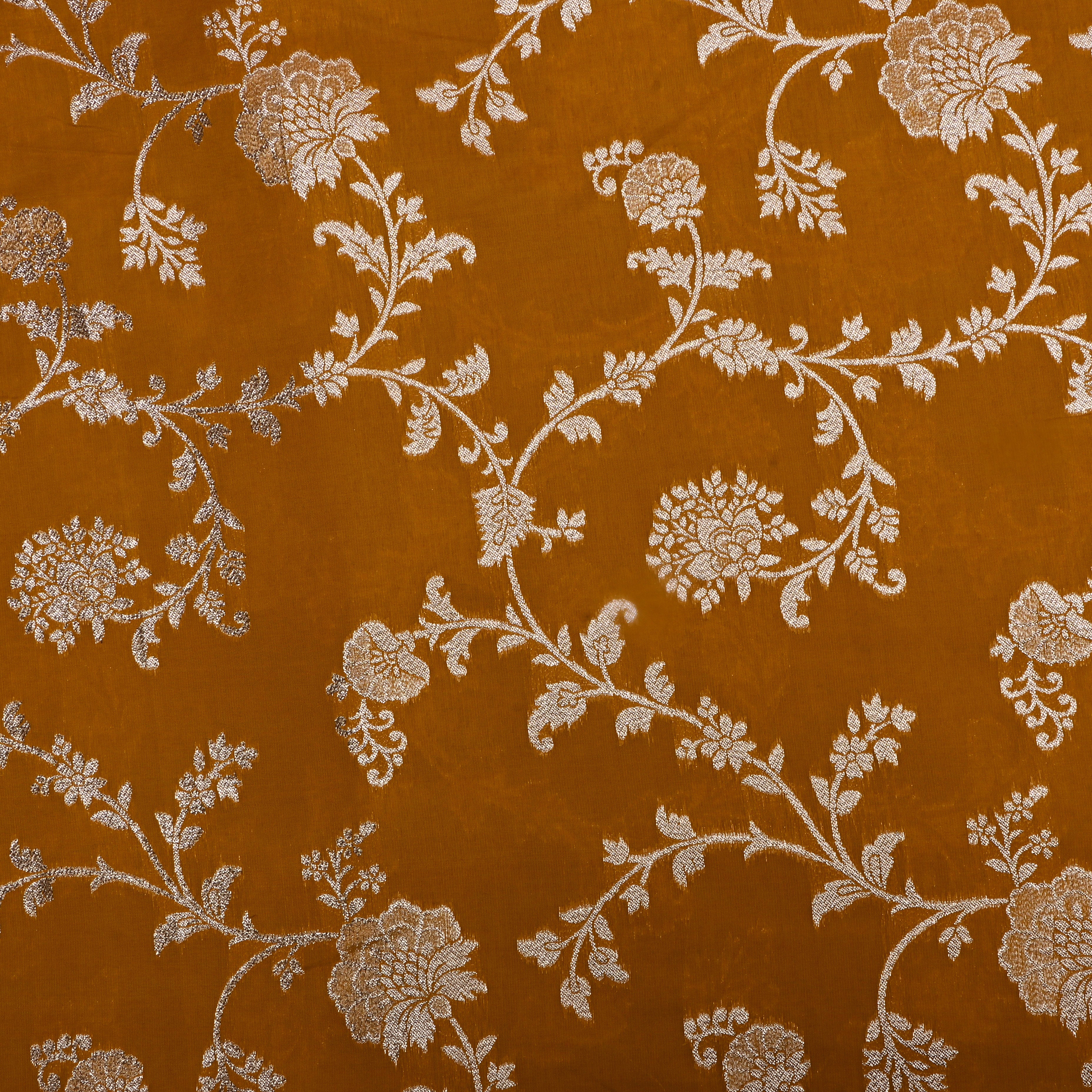 Golden Yellow Zari Embroidery Silk Fabric