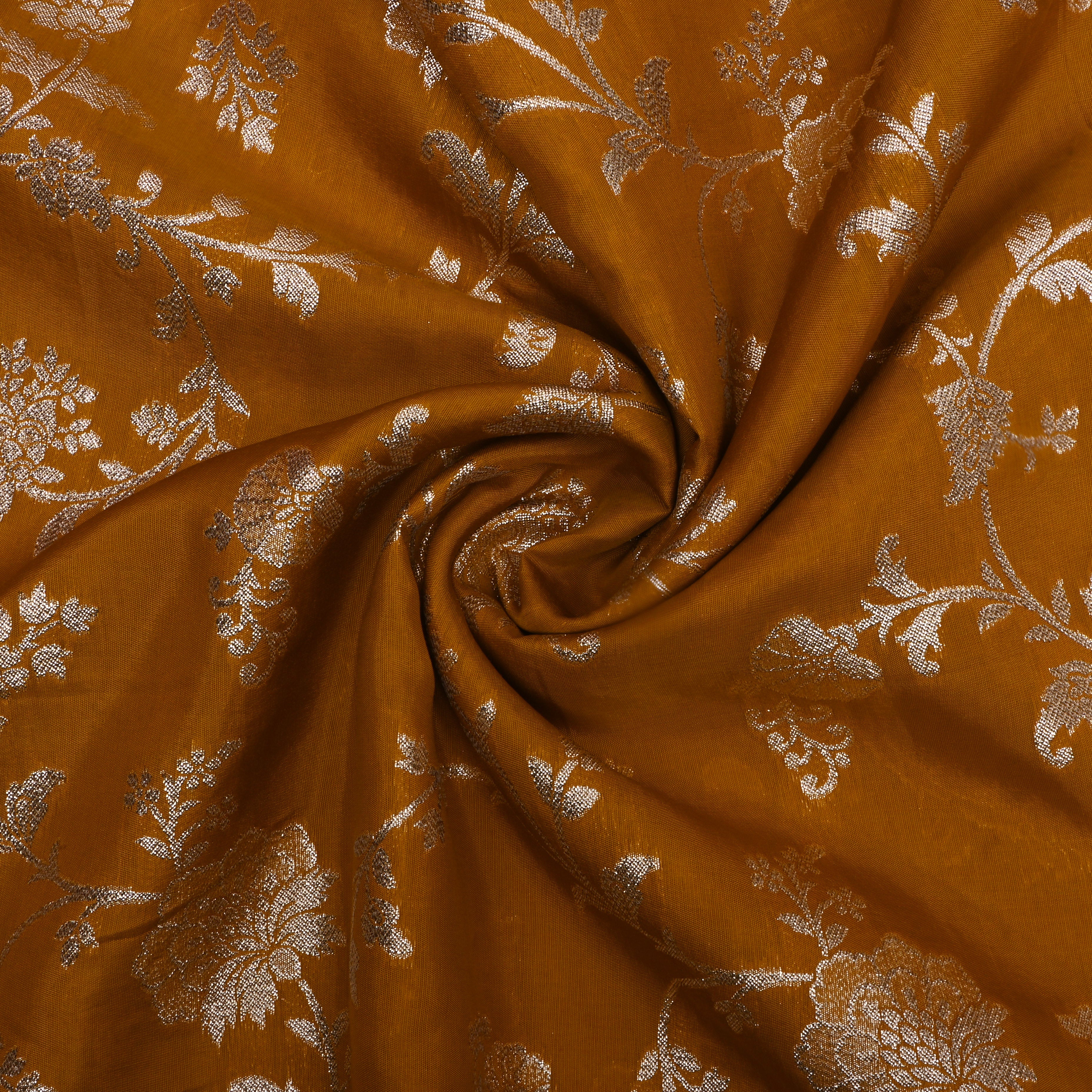 Golden Yellow Zari Embroidery Silk Fabric