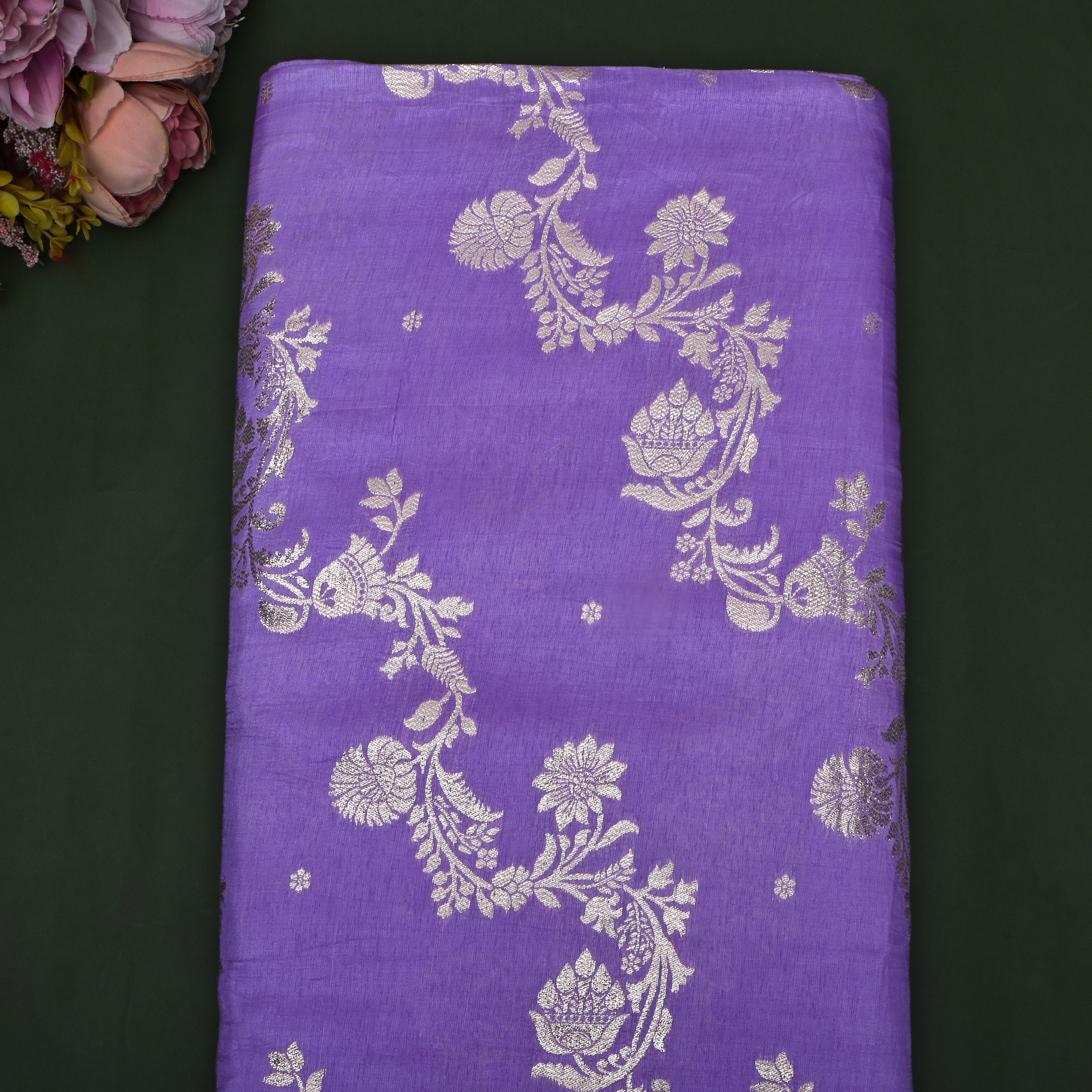 Light Purple Zari Embroidered Silk Fabric