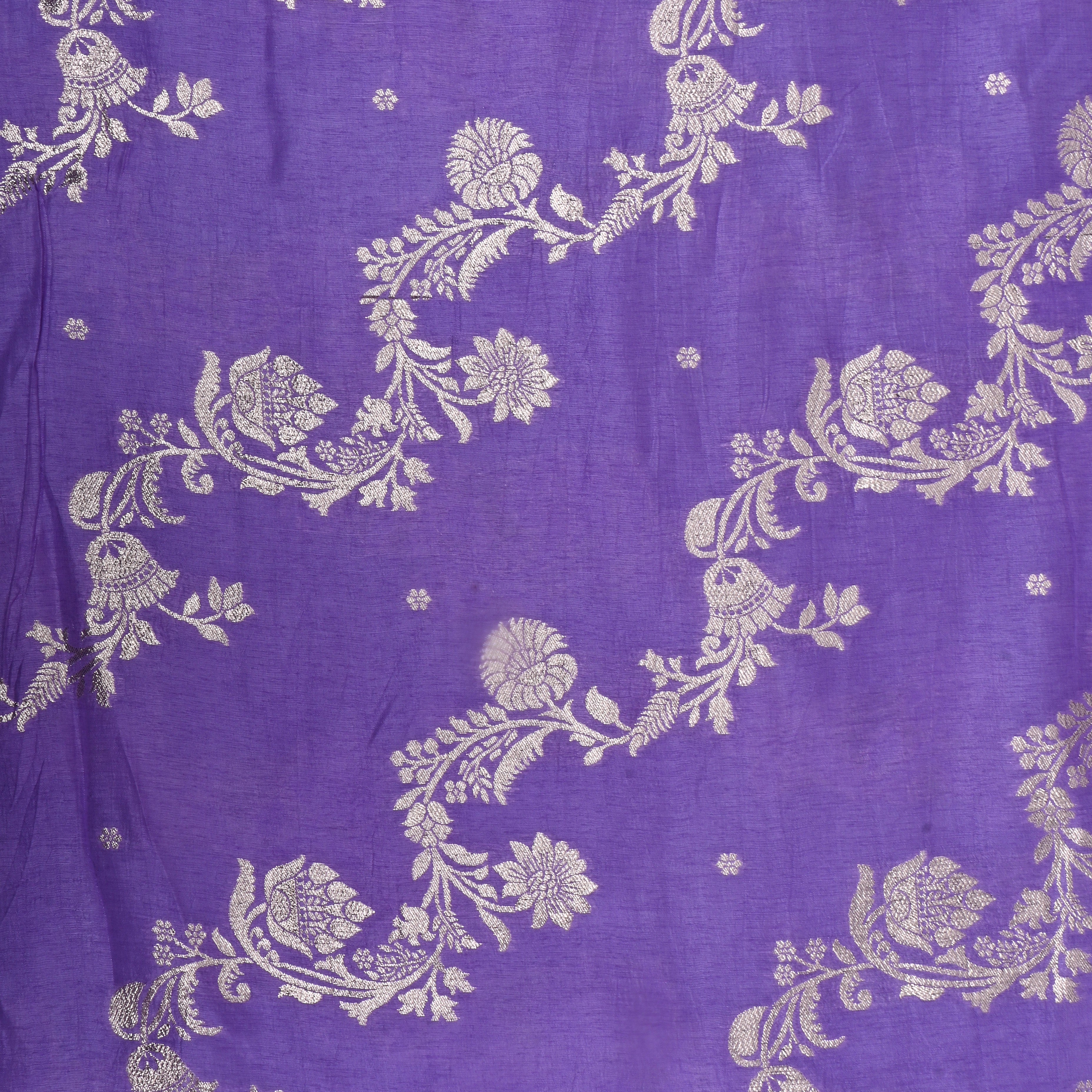 Light Purple Zari Embroidered Silk Fabric