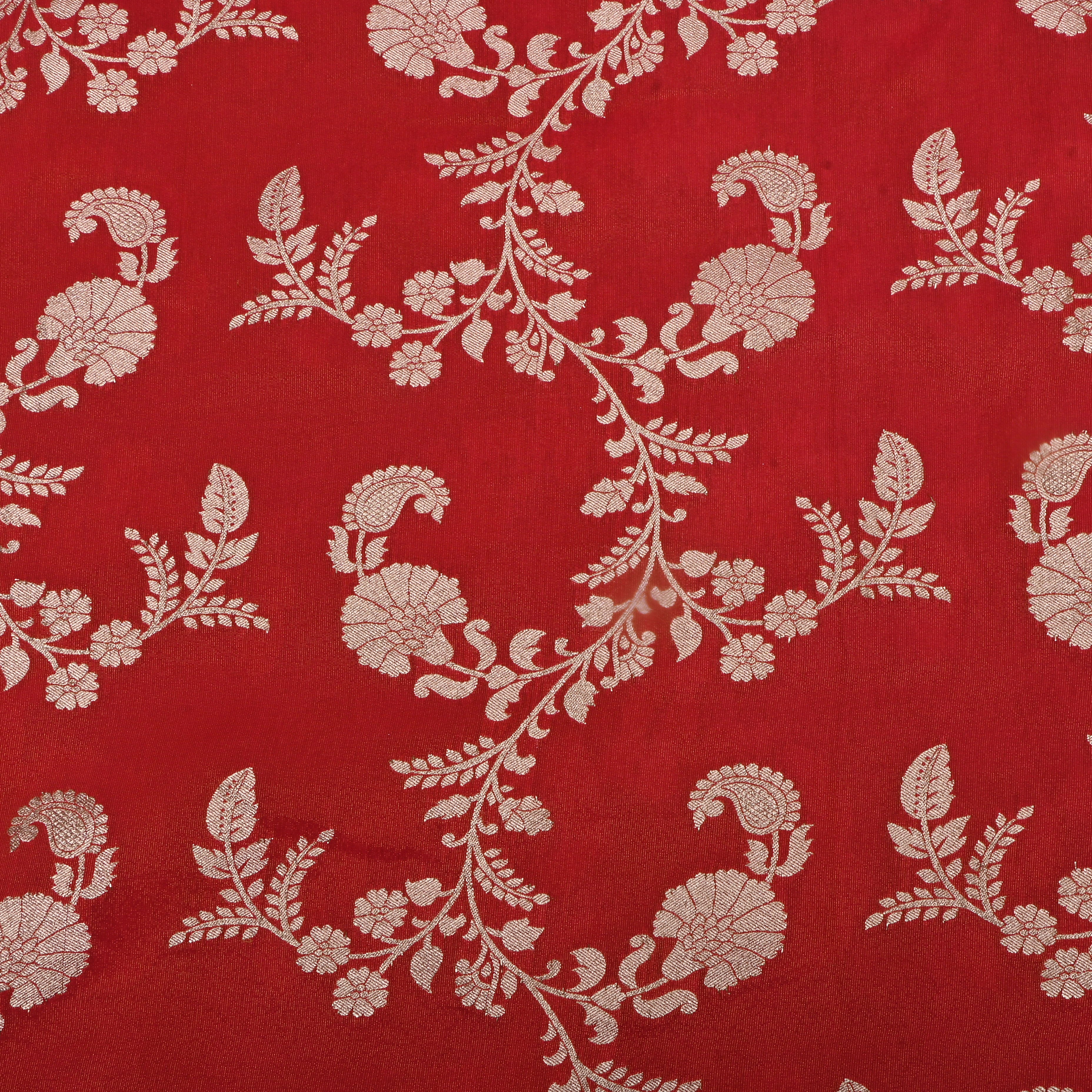 Tomato Red Zari Woven Tissue Fabric