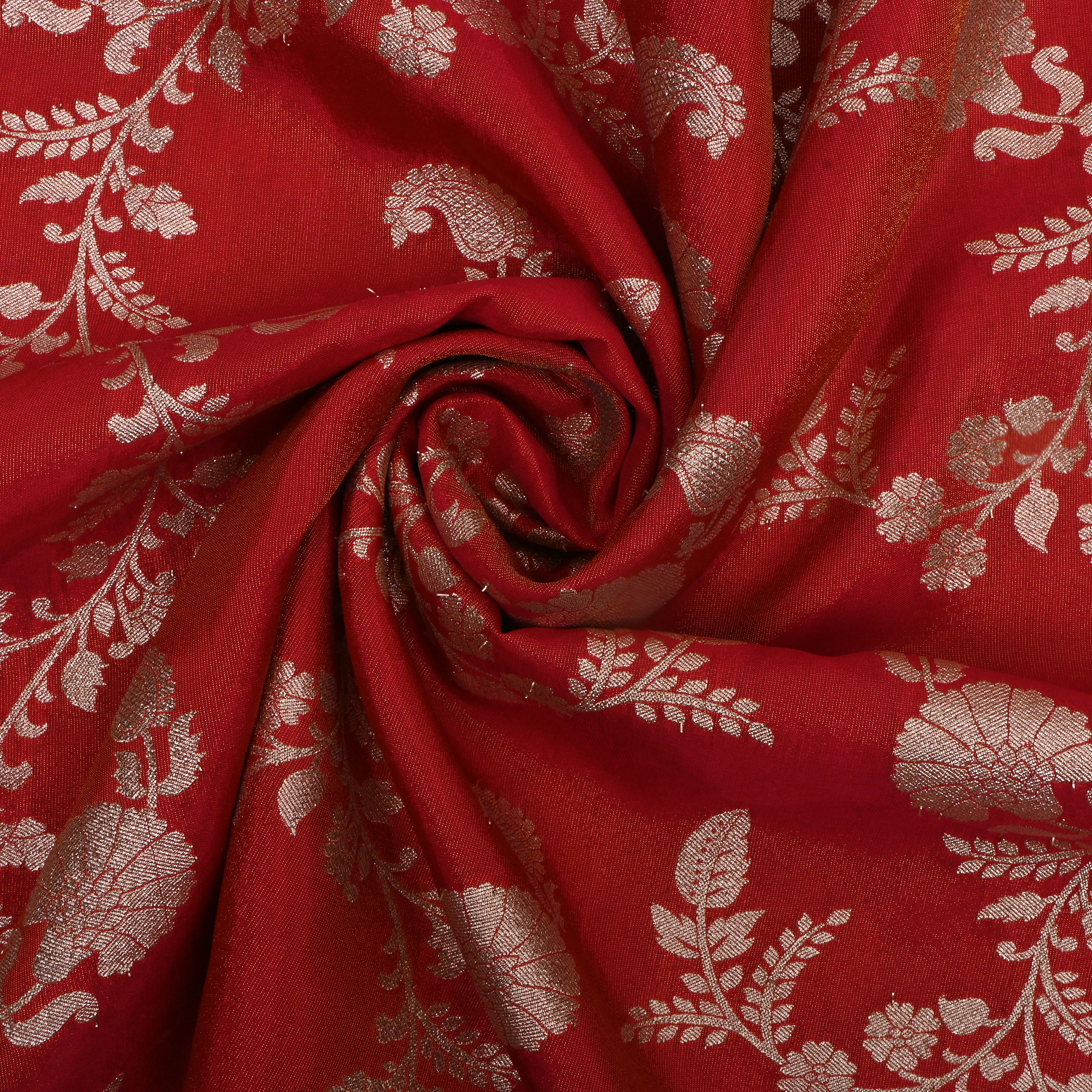 Tomato Red Zari Woven Tissue Fabric