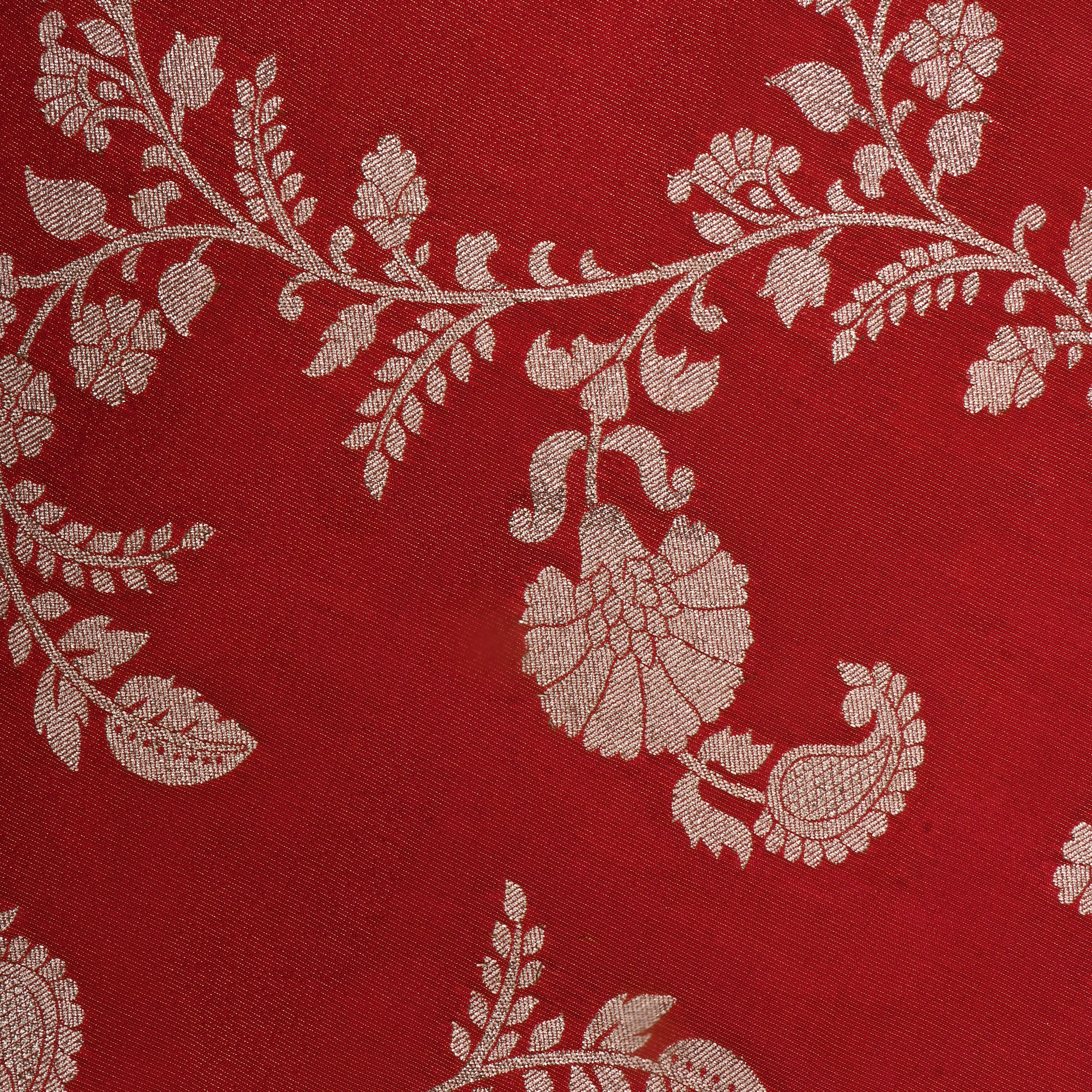 Tomato Red Zari Woven Tissue Fabric