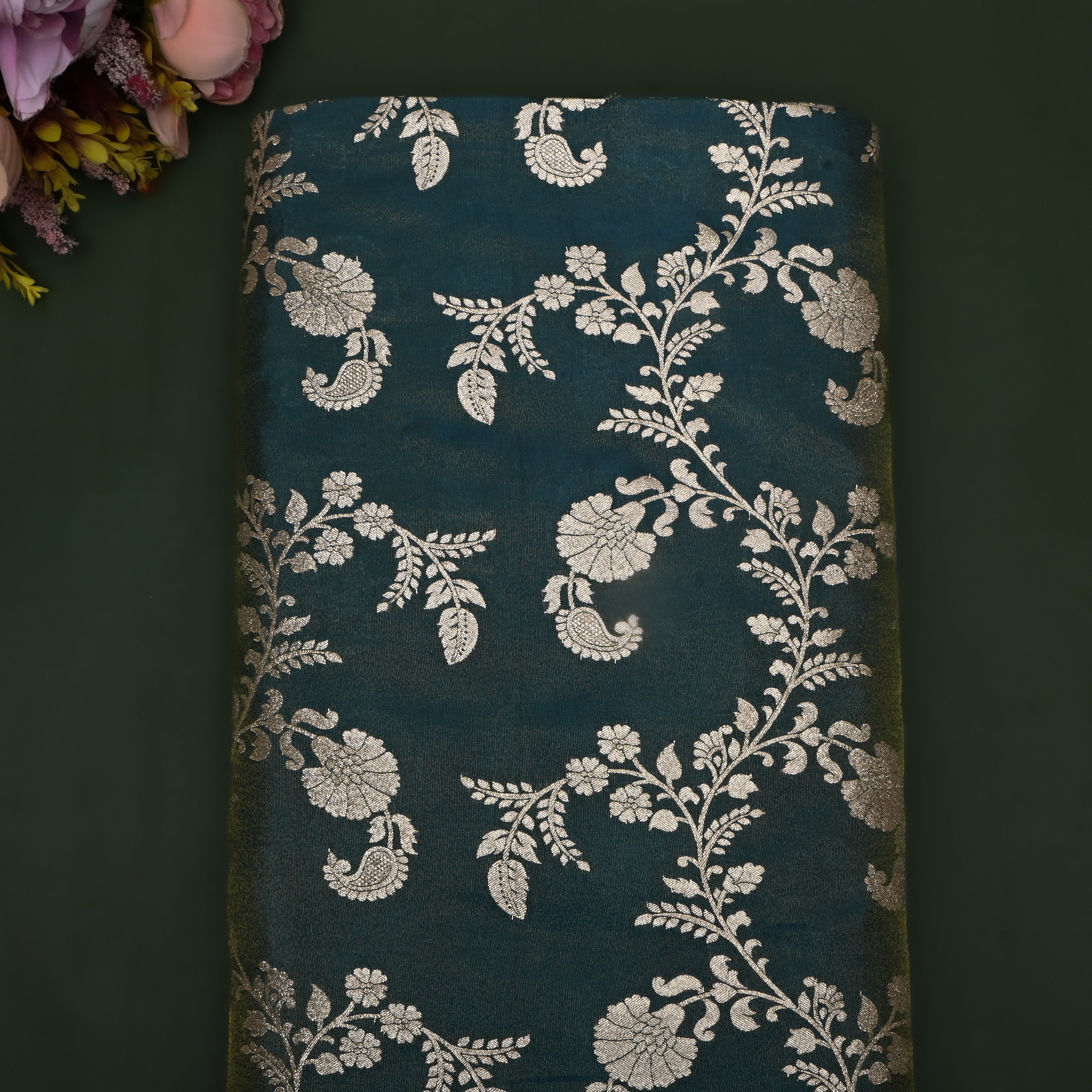 Mughal Green Zari Woven Tissue Fabric