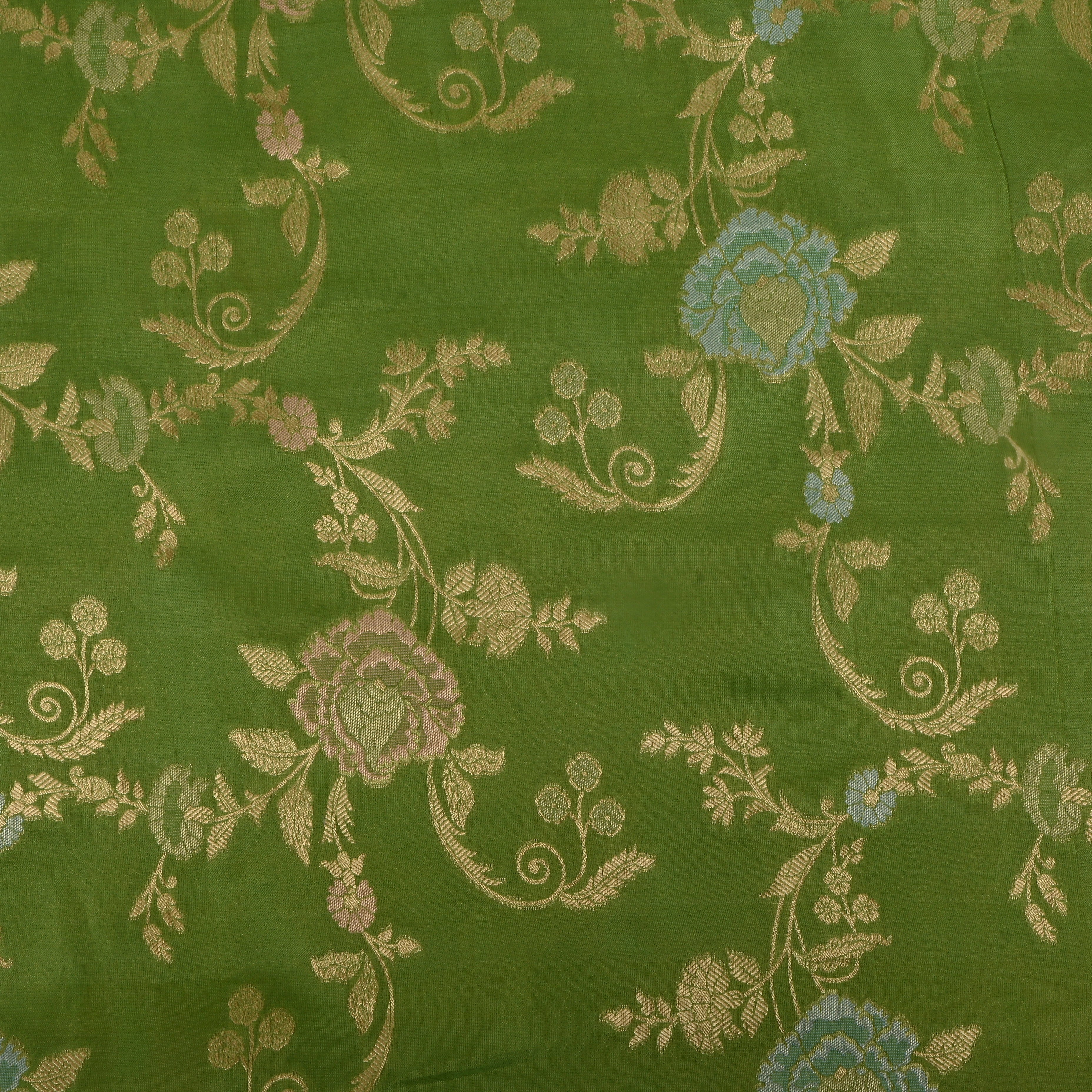 Olive Green Zari Weave Tissue Fabric