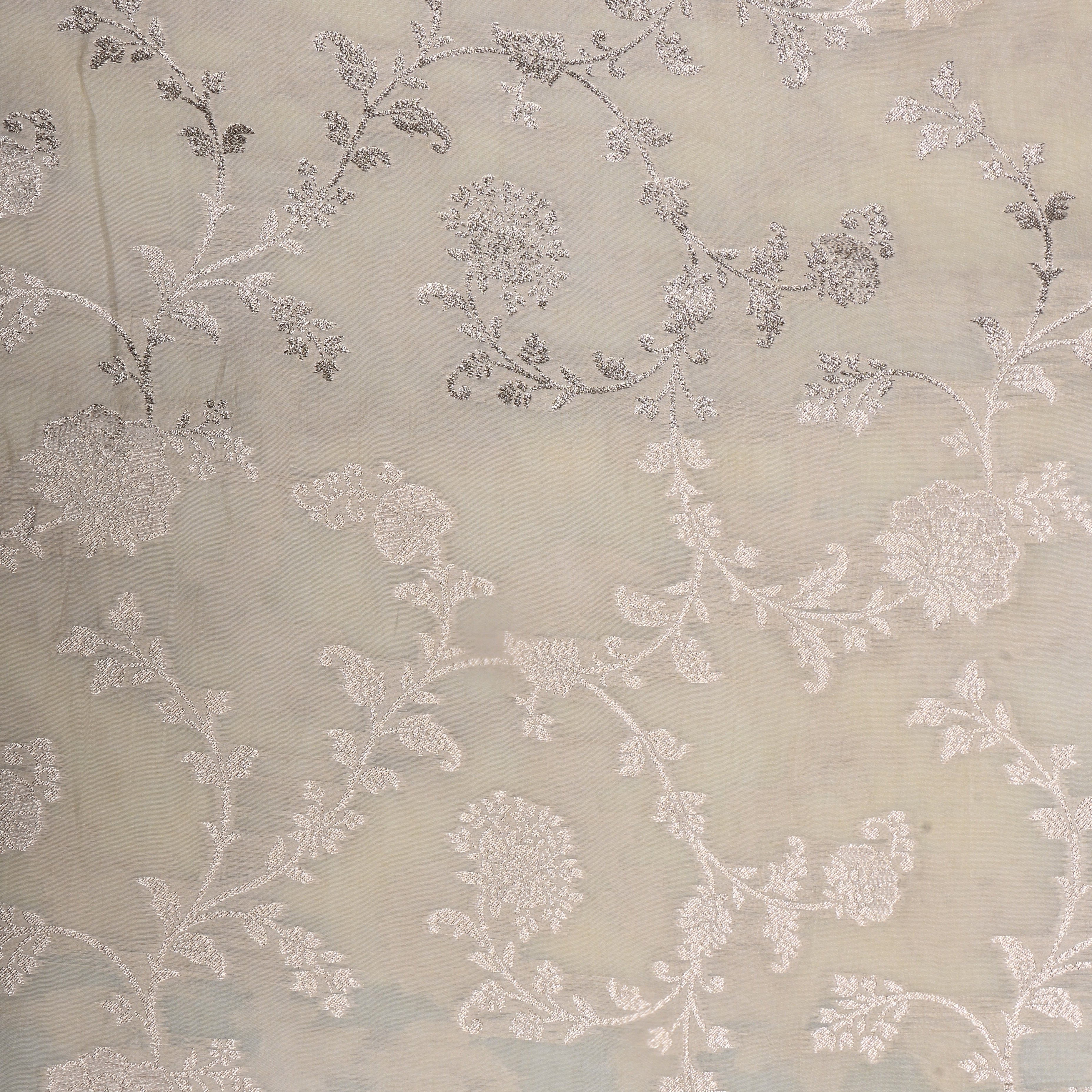 Off White Zari Embroidered Silk Fabric