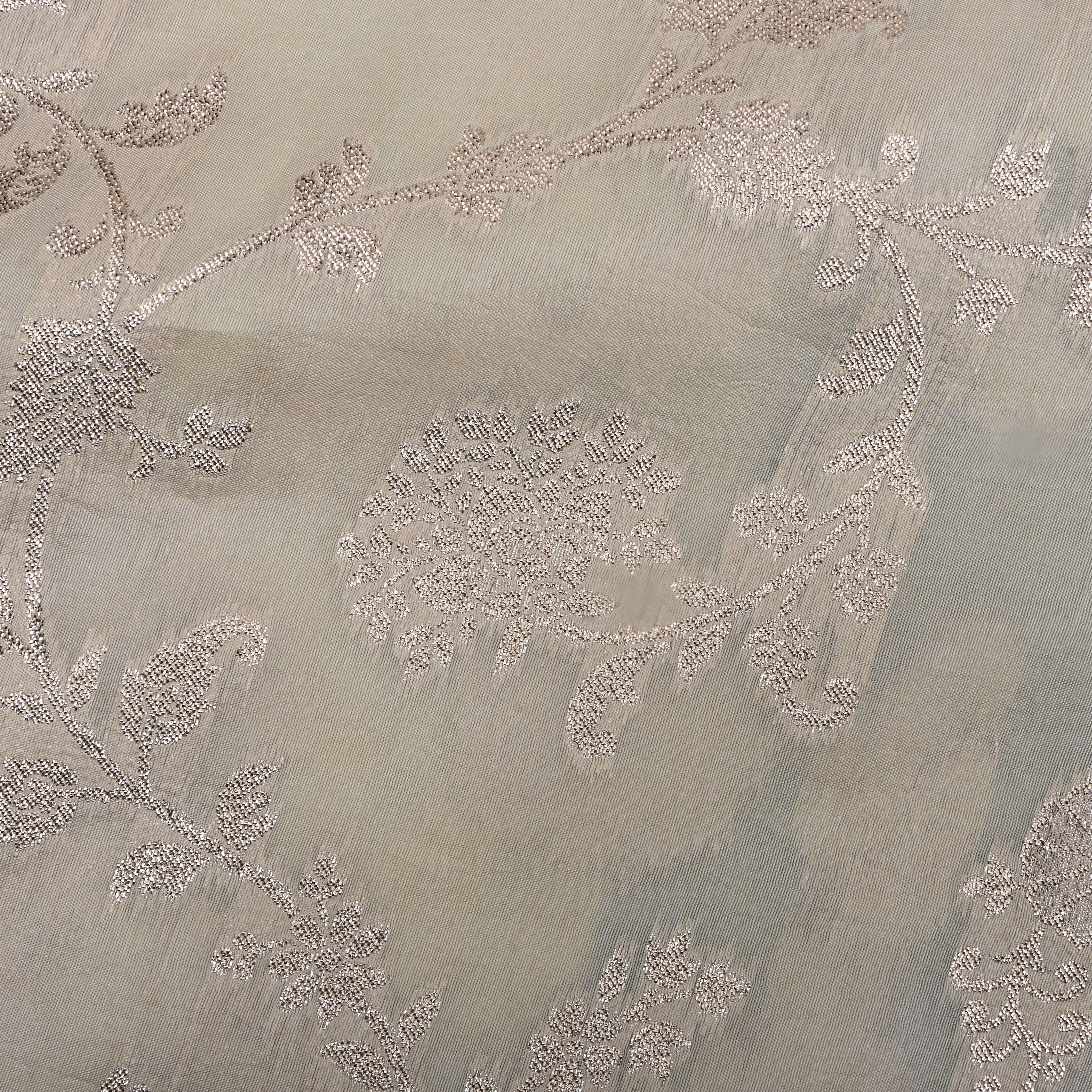 Off White Zari Embroidered Silk Fabric