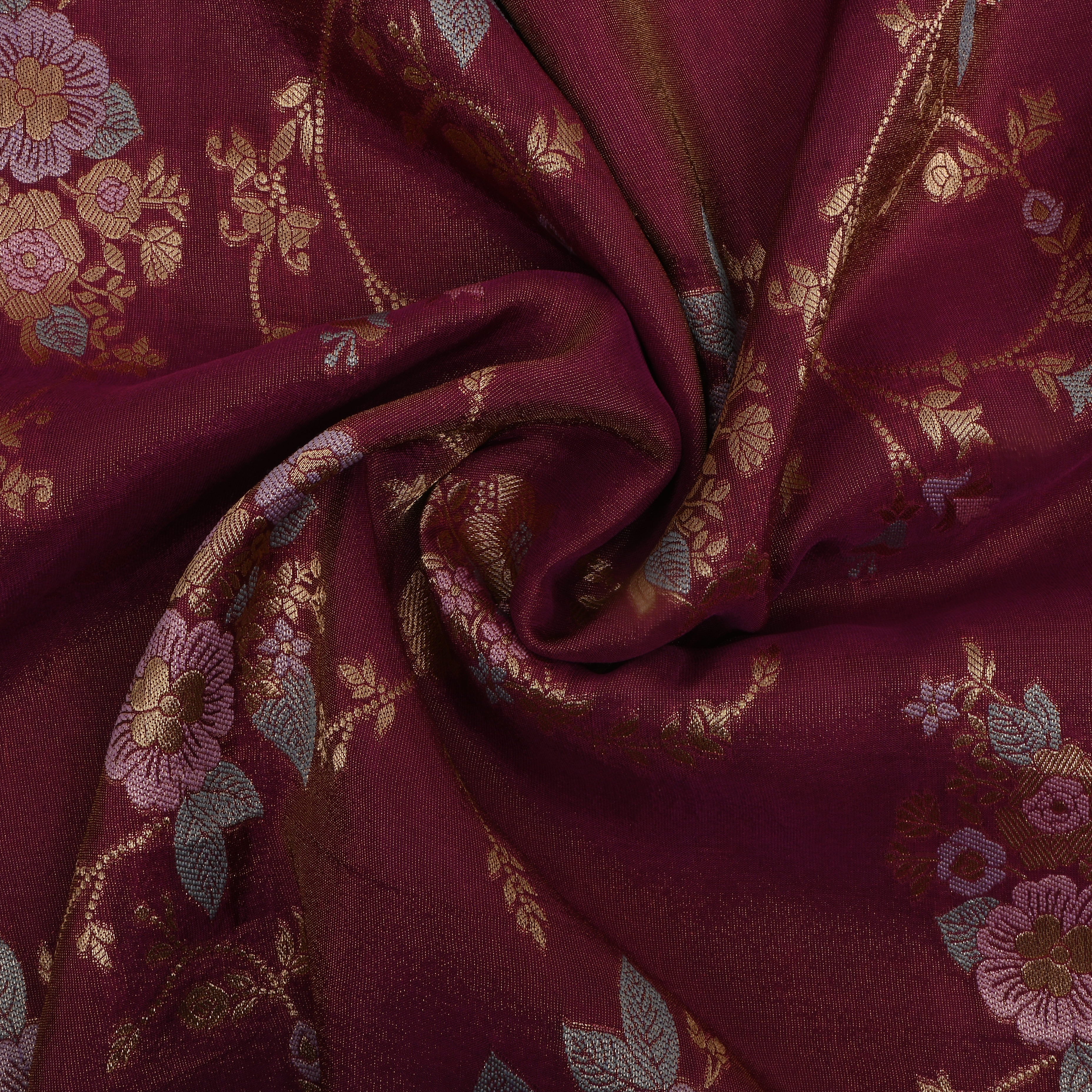 Apple Red Zari Weave Tissue Fabric