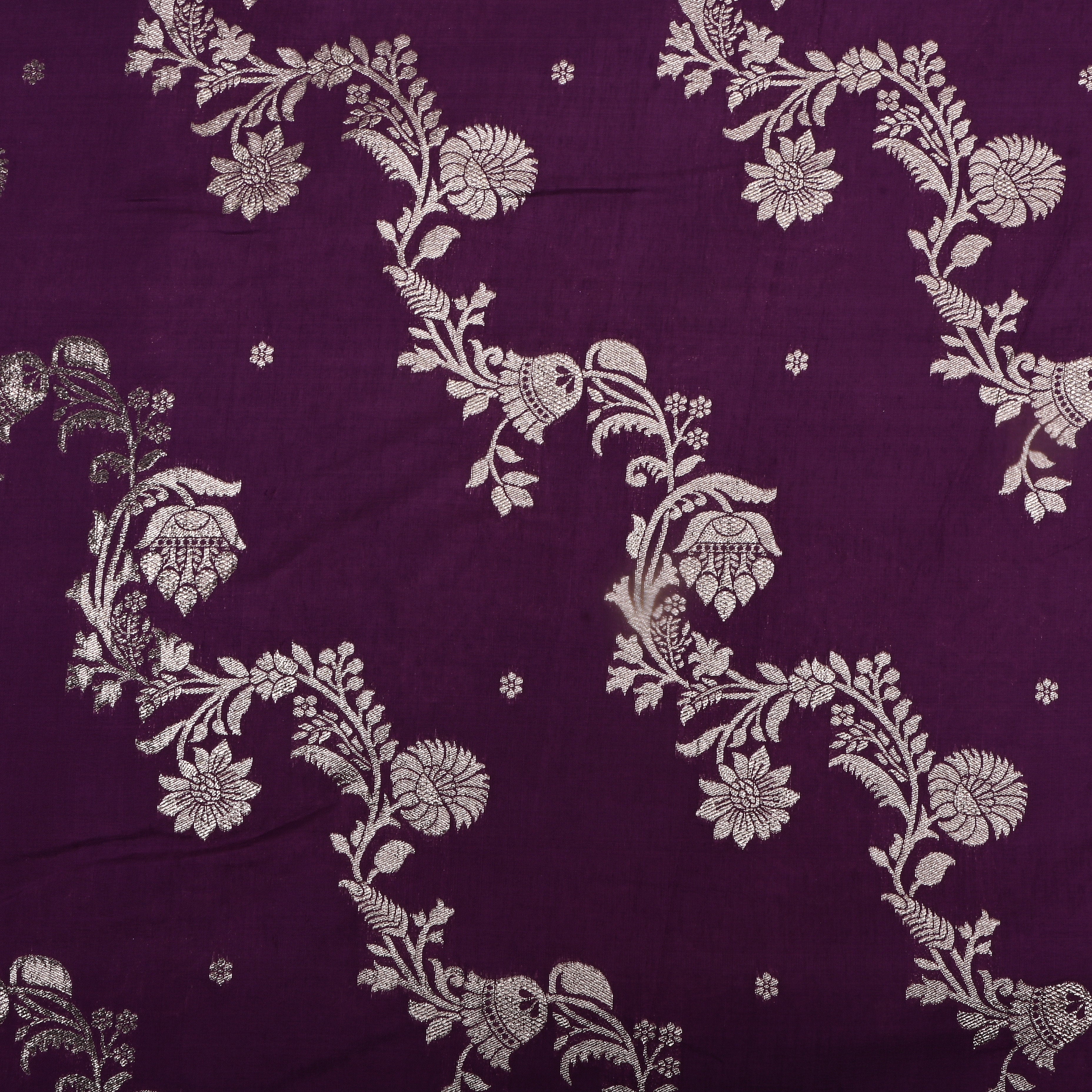 Deep Iris Purple Zari Embroidered Silk Fabric