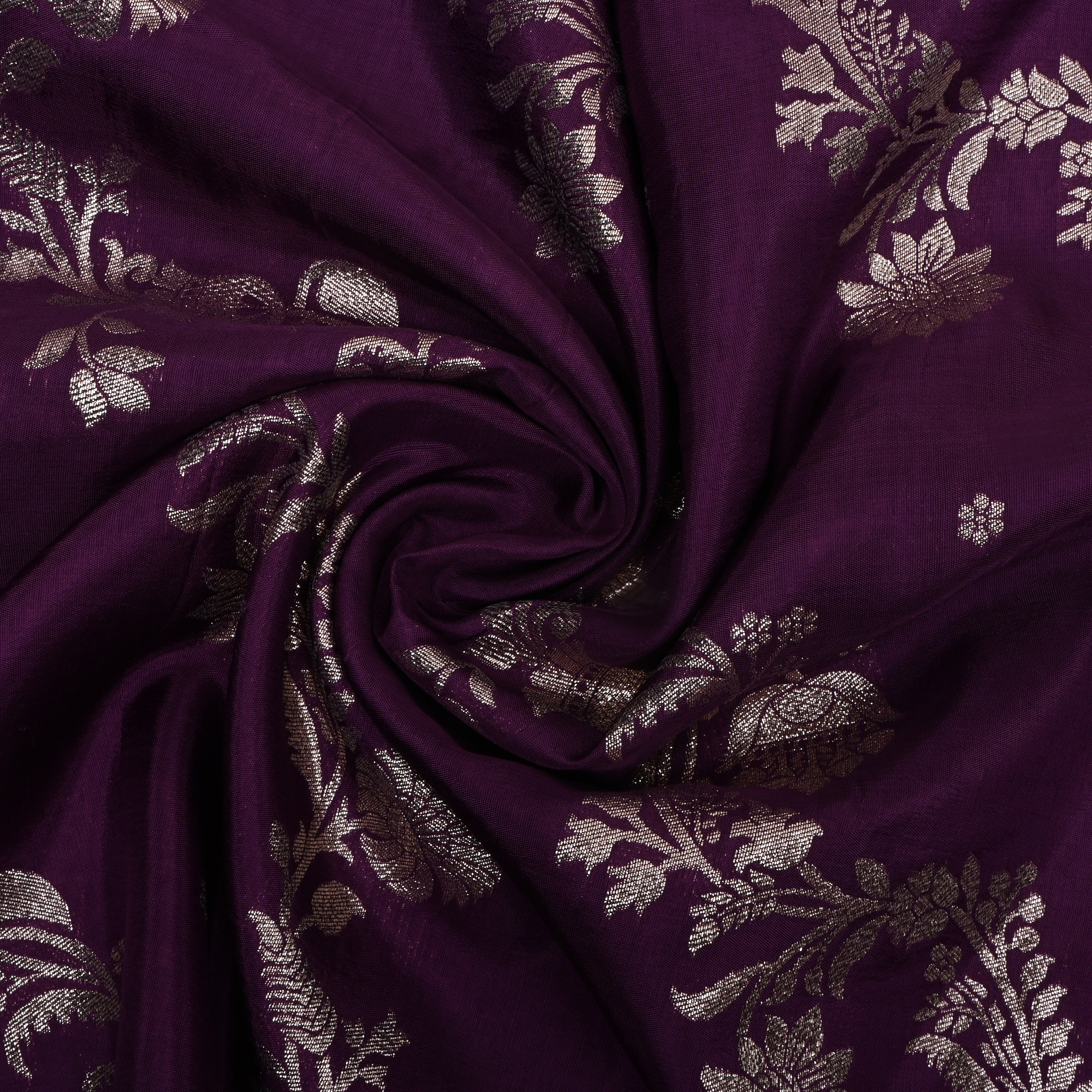 Deep Iris Purple Zari Embroidered Silk Fabric