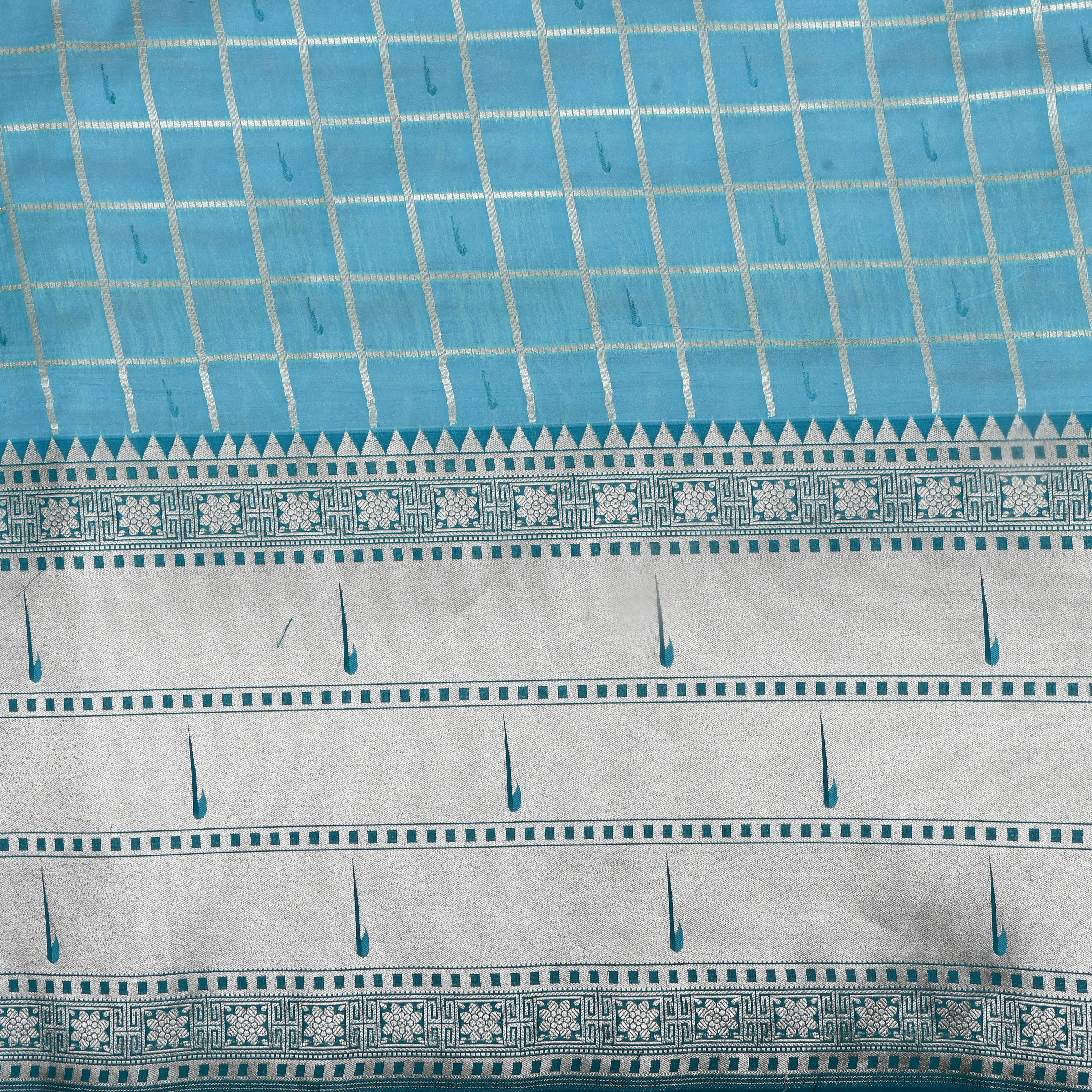 Sky Blue Paithani Weave Silk Fabric
