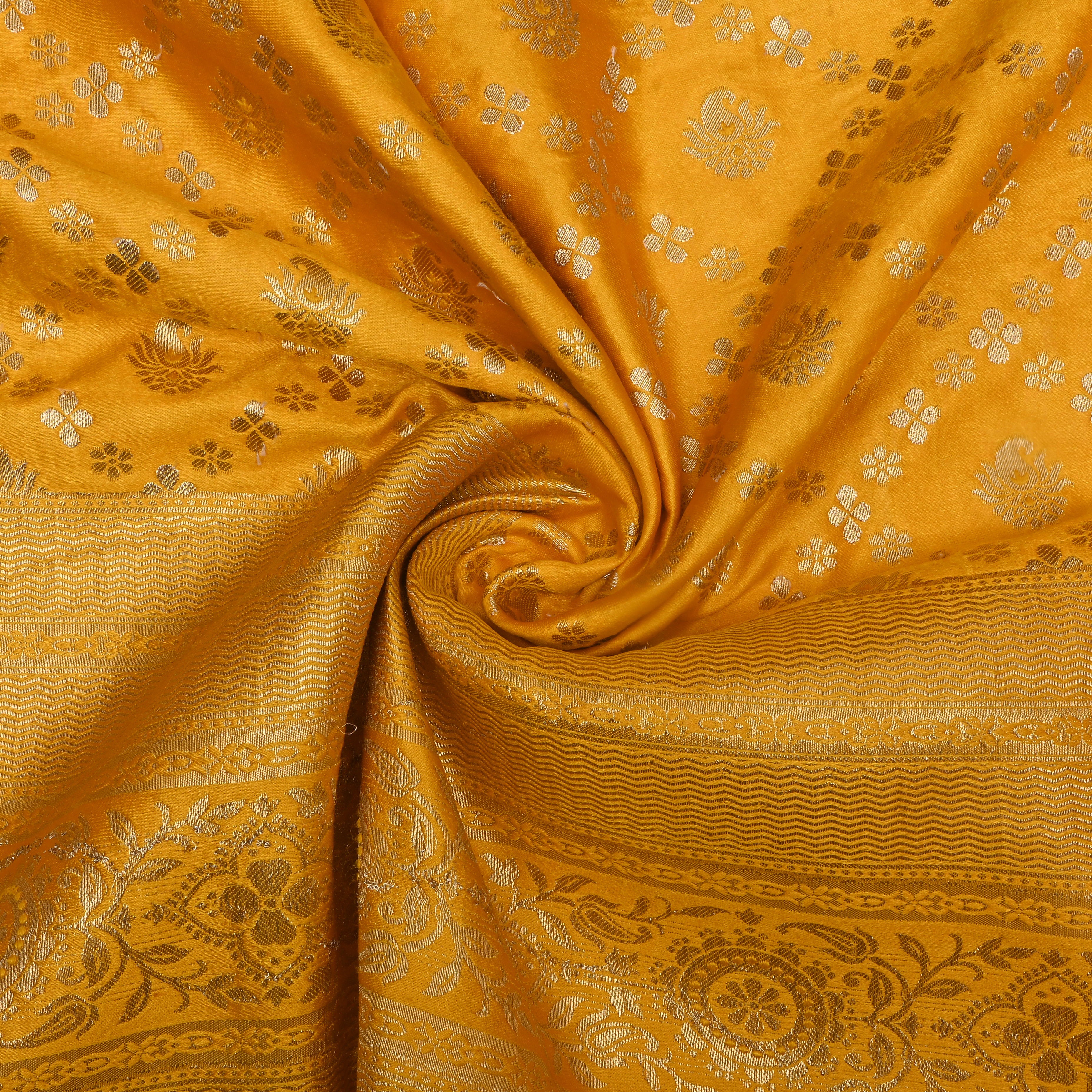 Marigold Yellow Zari Woven Silk Fabric