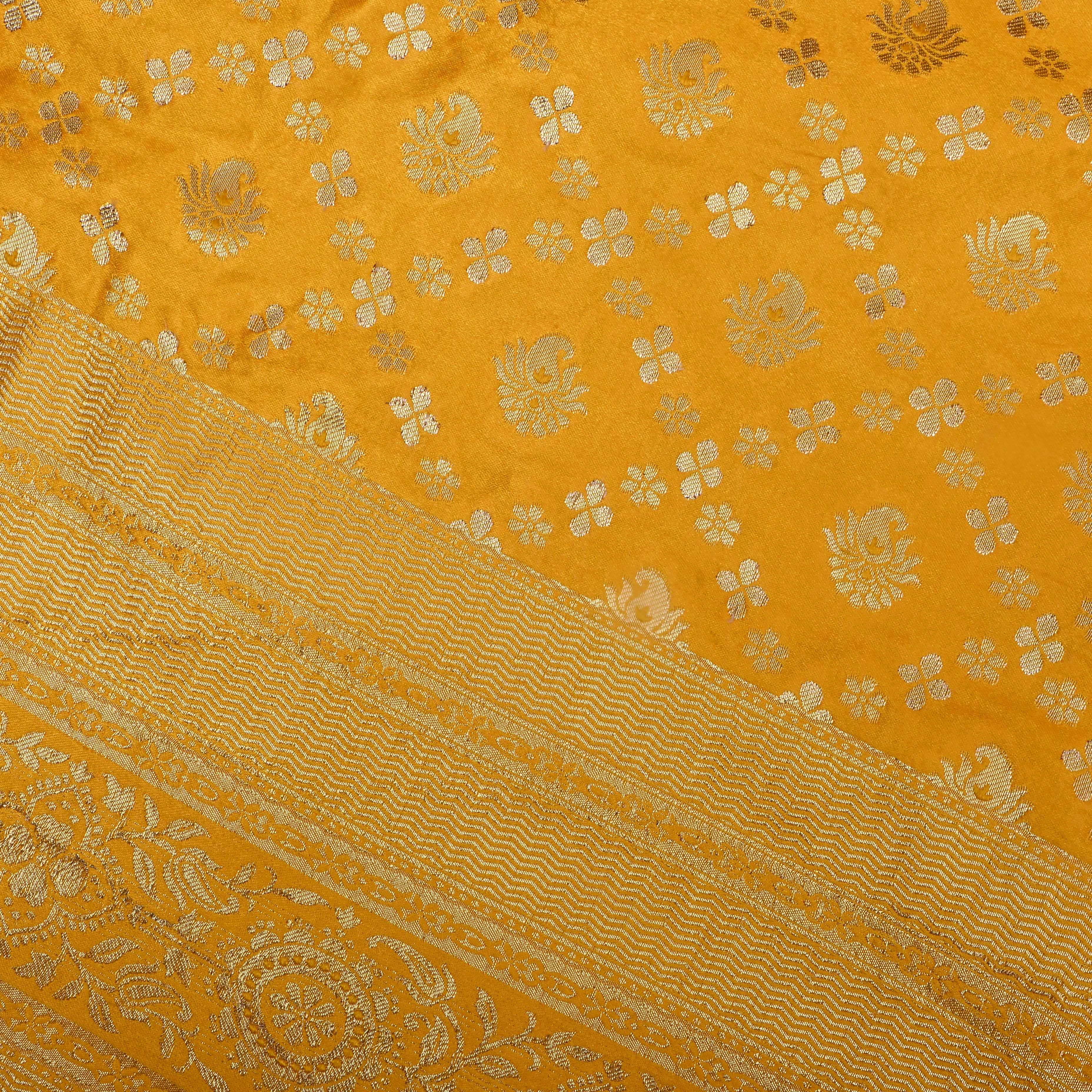 Marigold Yellow Zari Woven Silk Fabric
