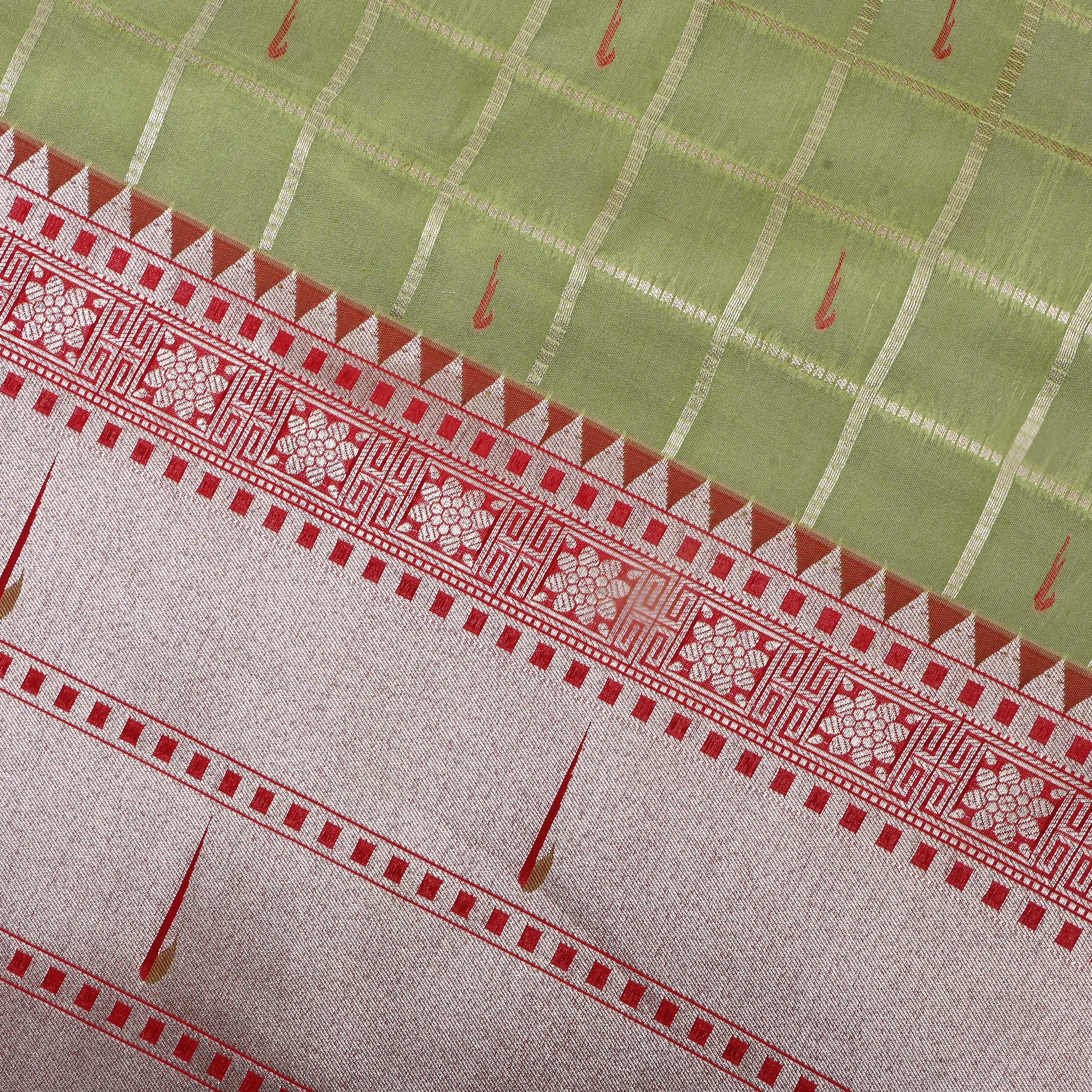 Parrot Green Paithani Weave Silk Fabric