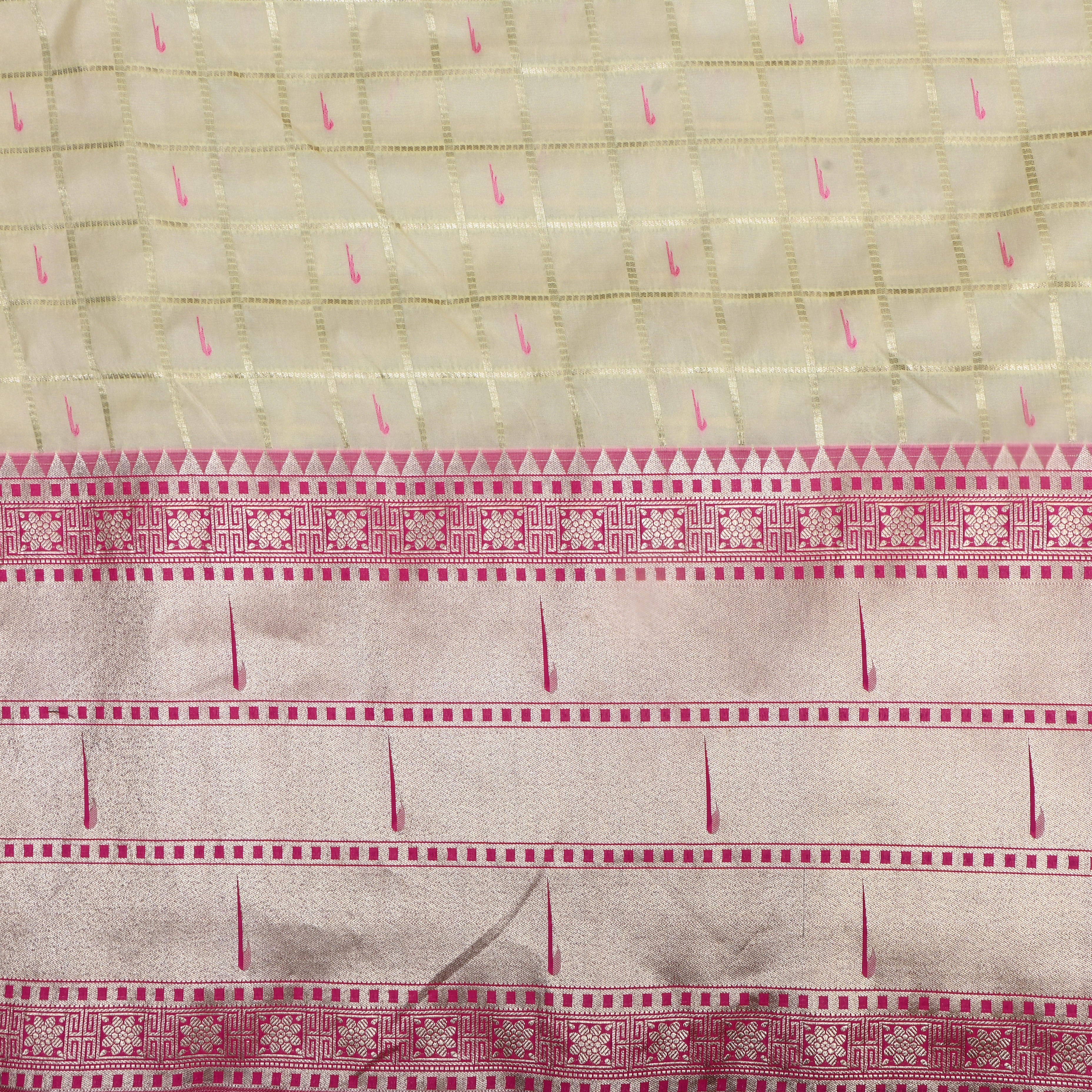 Light Cream Paithani Weave Silk Fabric