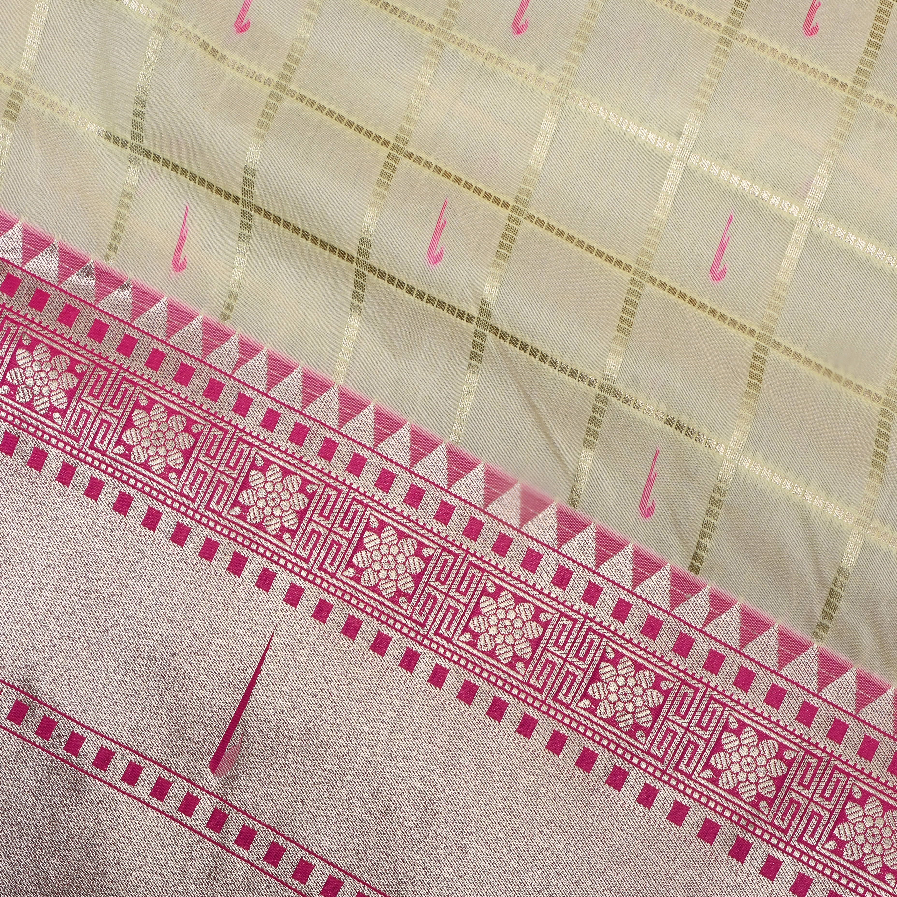 Light Cream Paithani Weave Silk Fabric