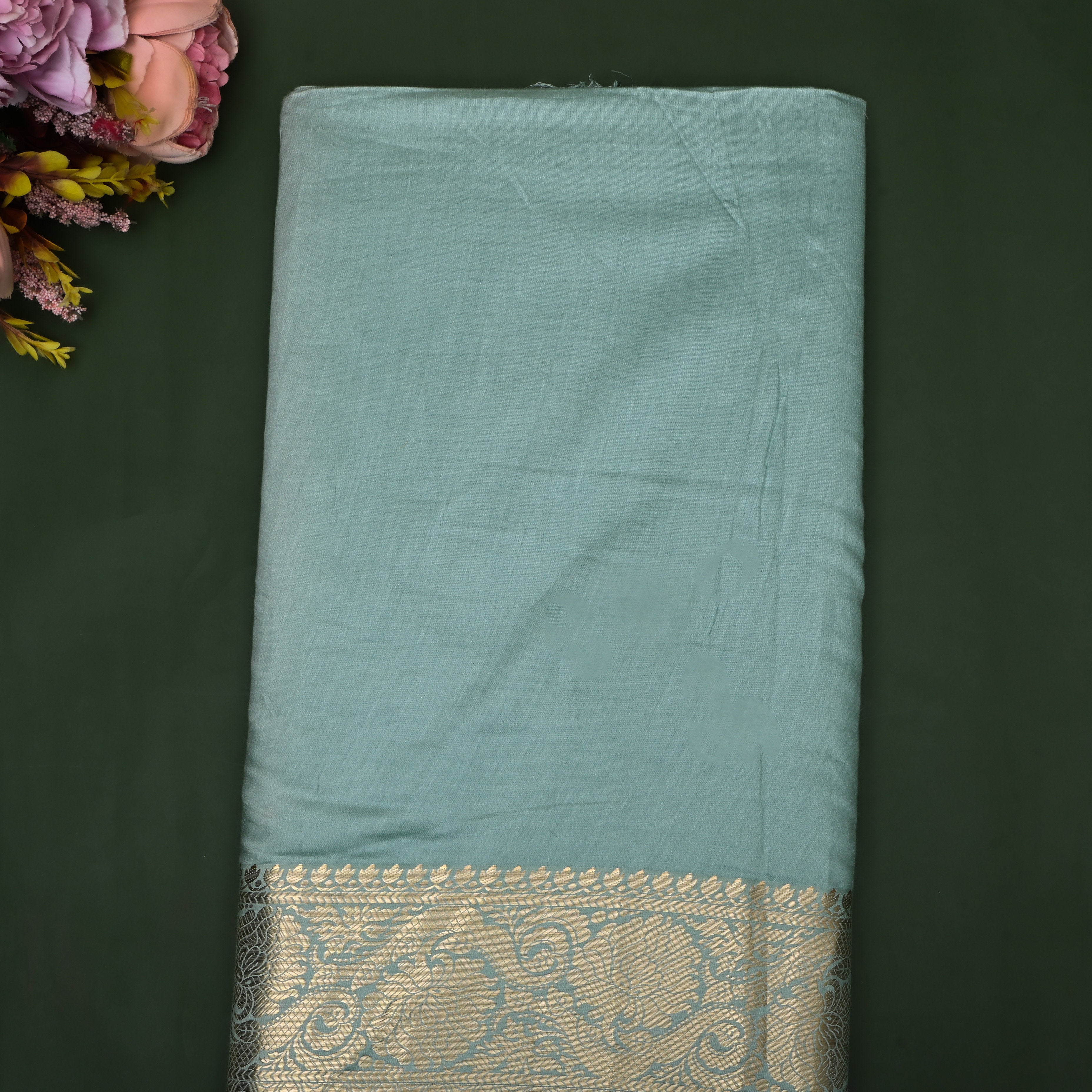 Aqua Blue Solid Jamawar Silk Fabric