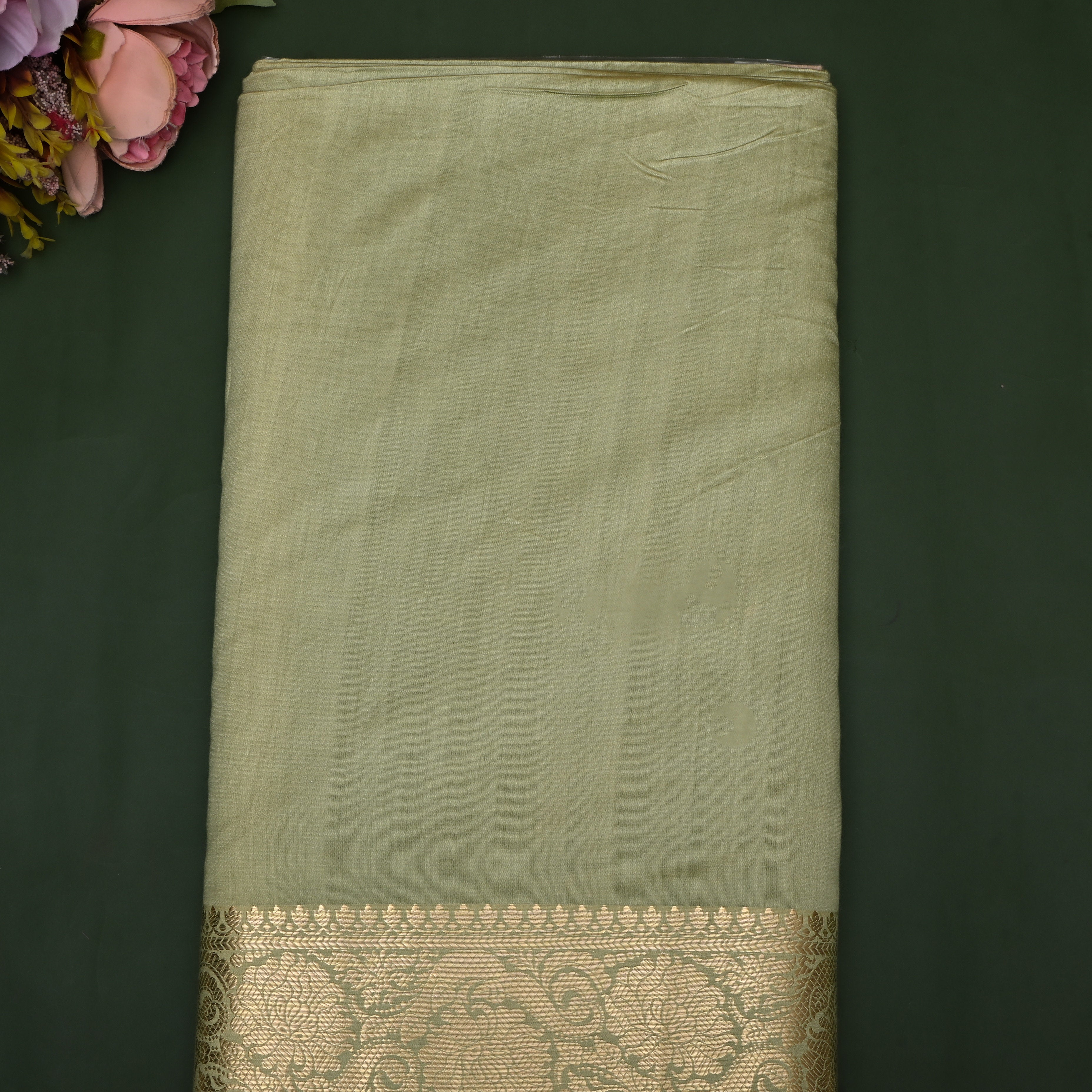 Muted Green Solid Jamawar Silk Fabric