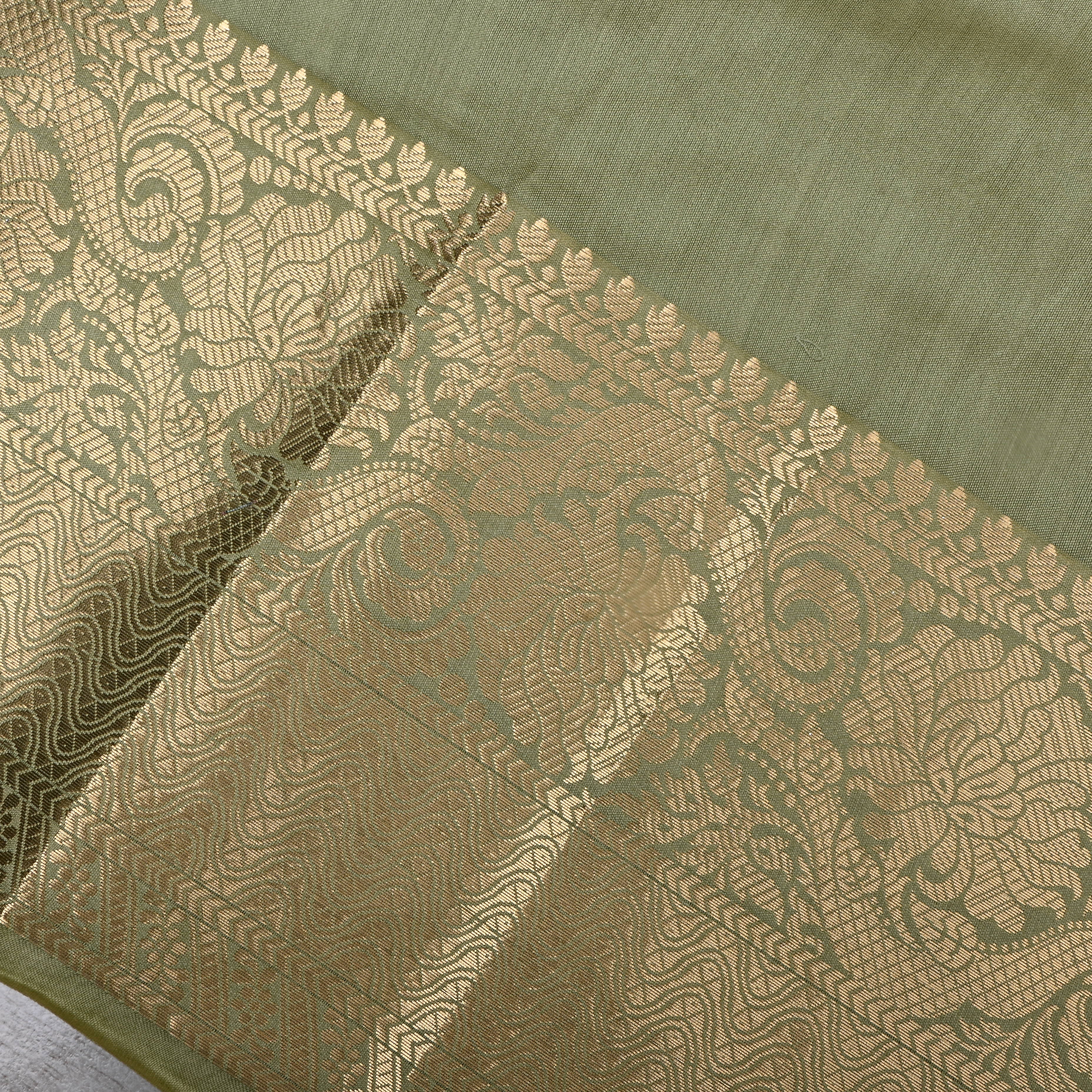 Muted Green Solid Jamawar Silk Fabric