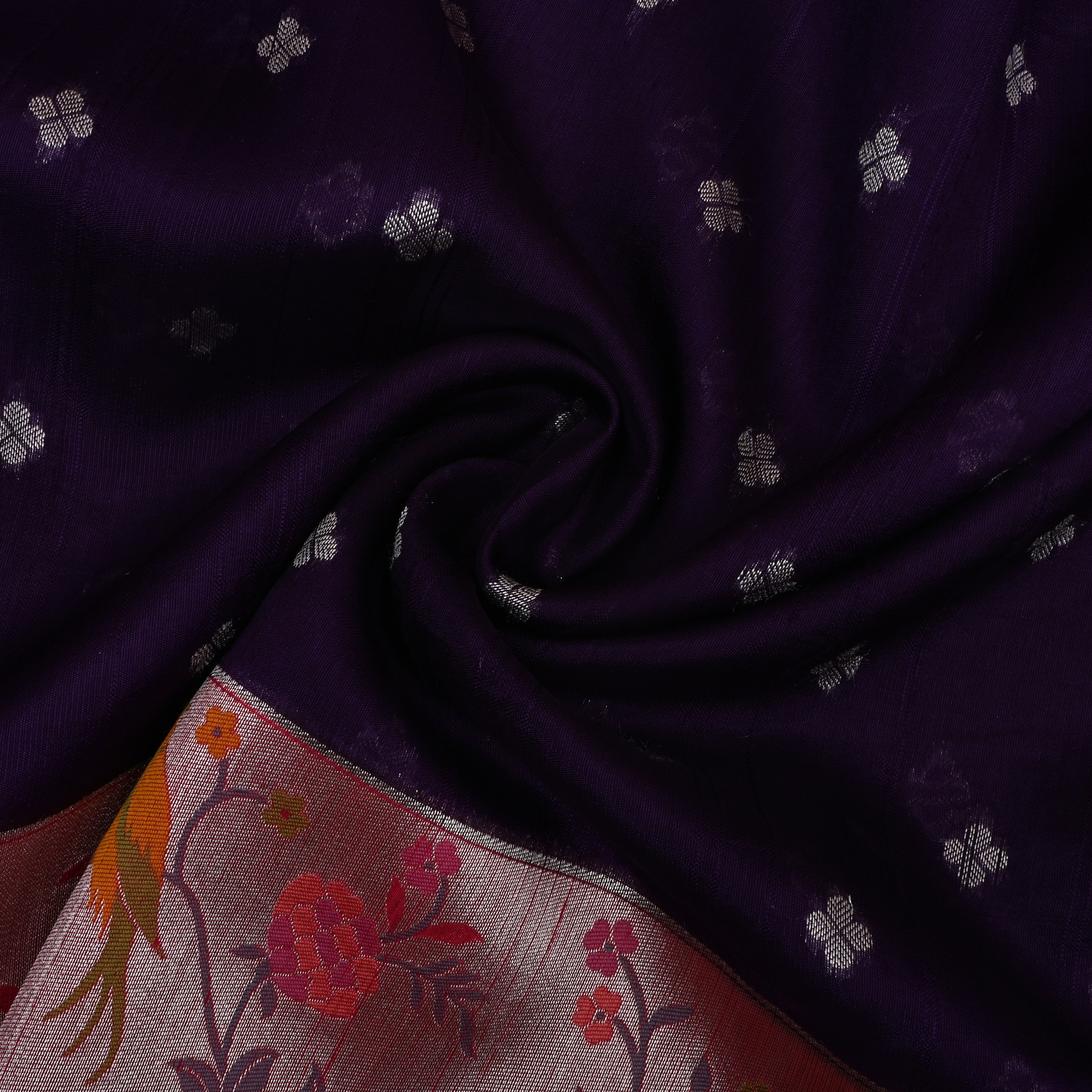 Dark Purple Floral Jamawar Dupion Silk Fabric