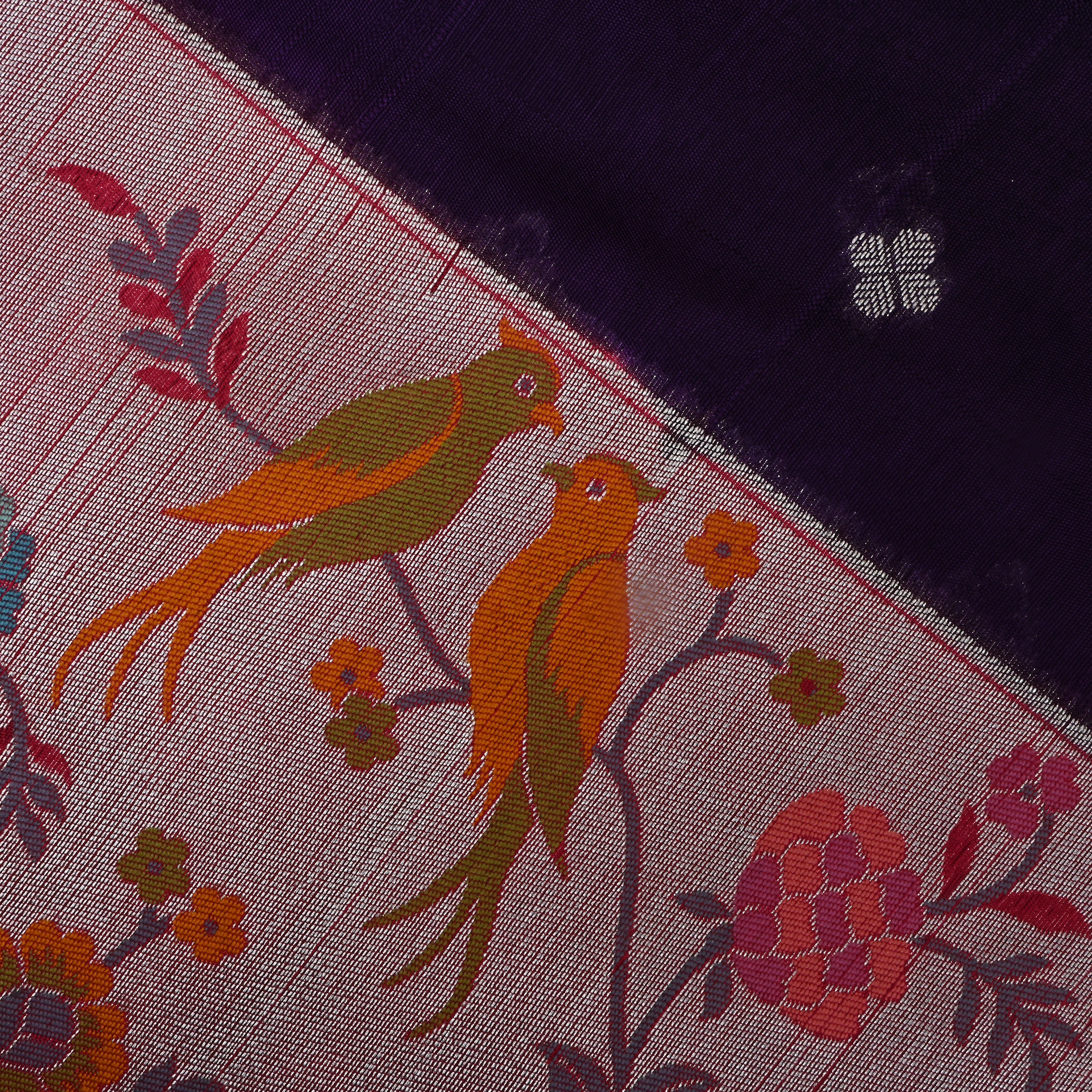 Dark Purple Floral Jamawar Dupion Silk Fabric