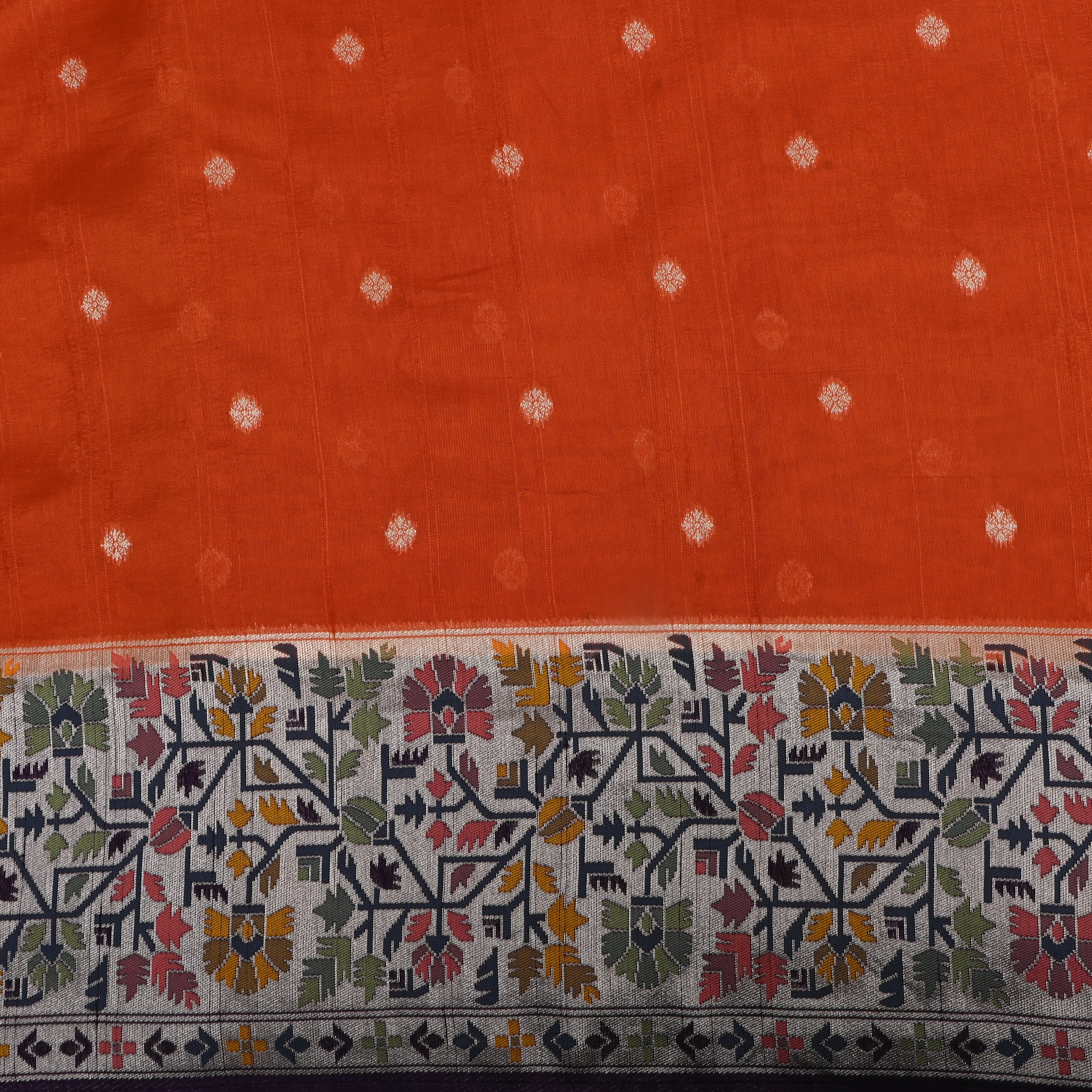 Classic Orange Jamawar Dupion Silk Fabric