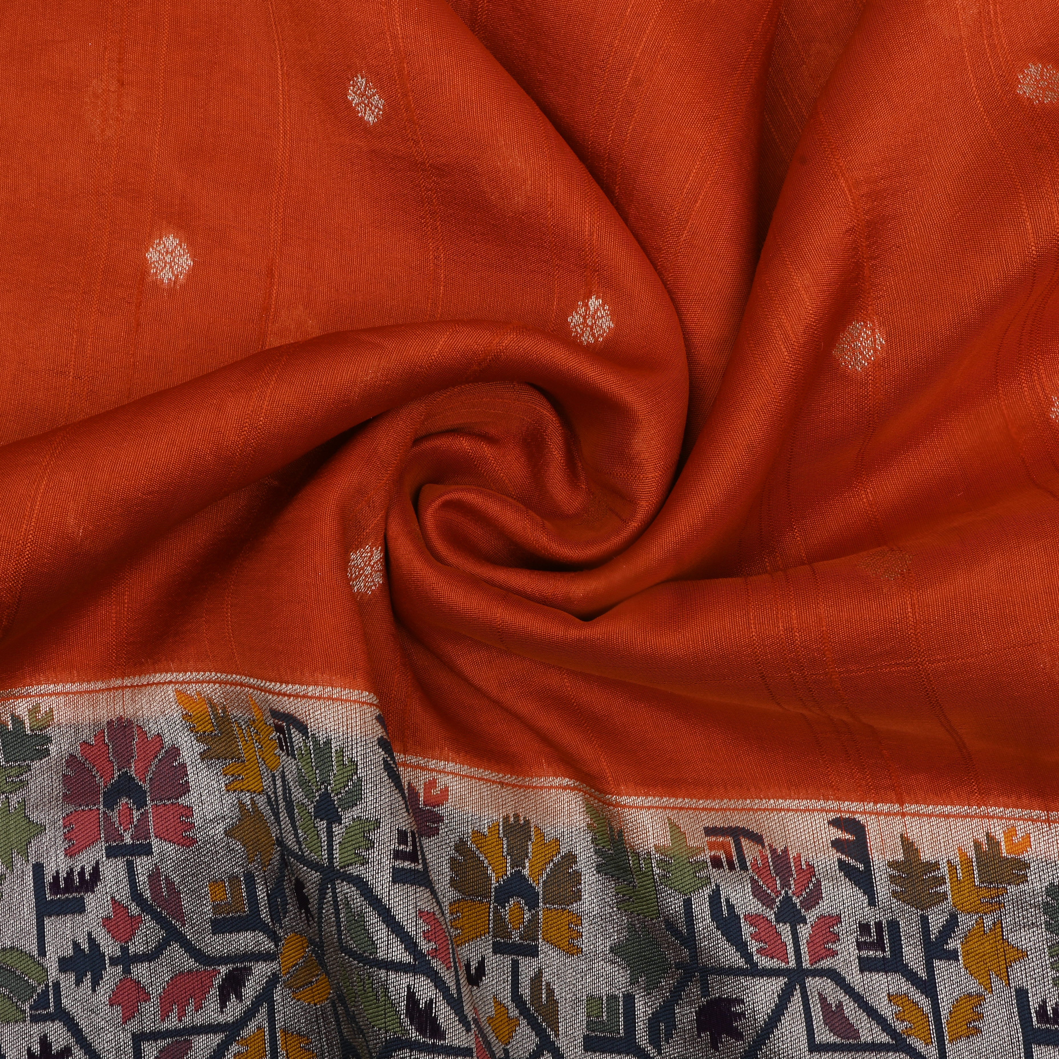 Classic Orange Jamawar Dupion Silk Fabric