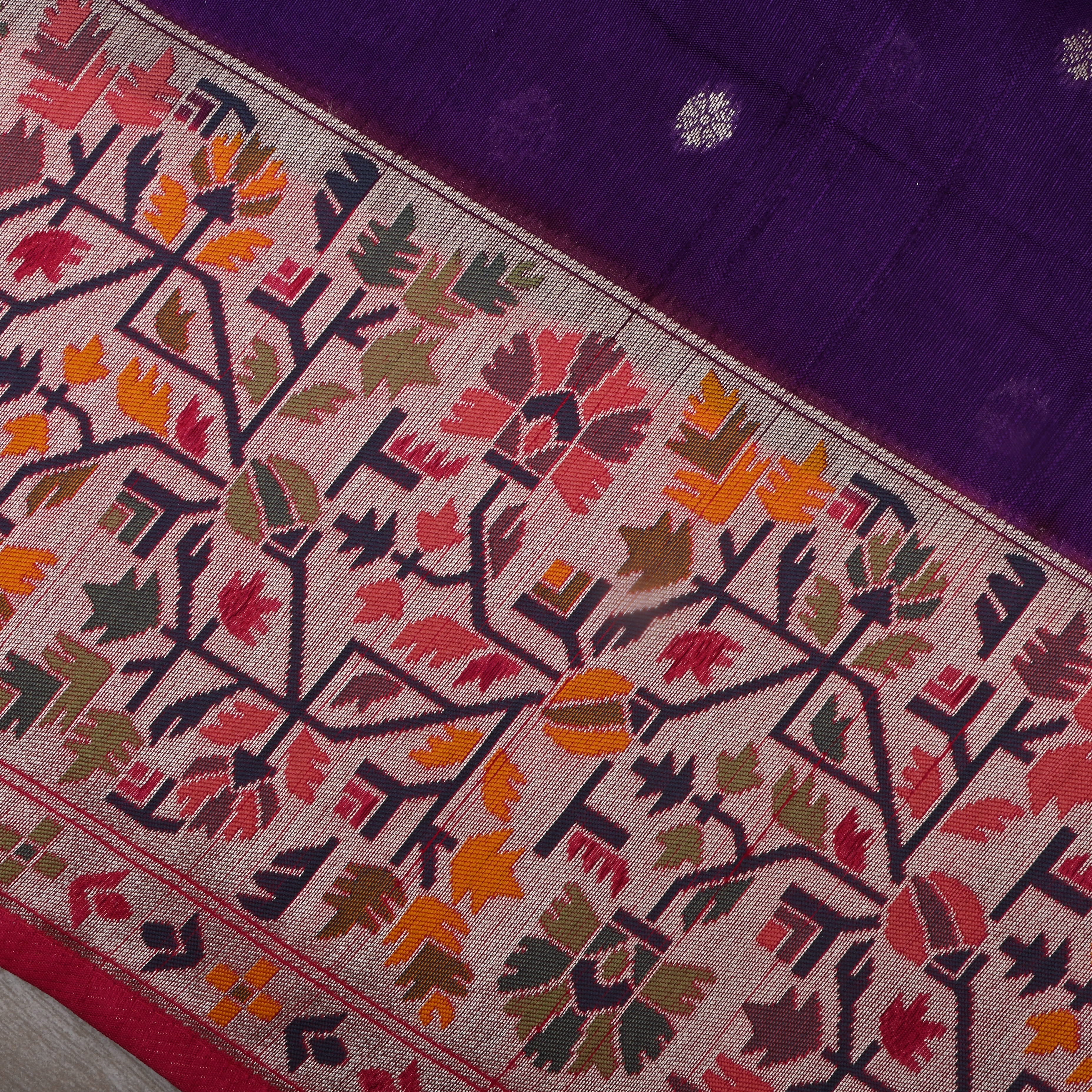 Plum Purple Jamawar Dupion Silk Fabric