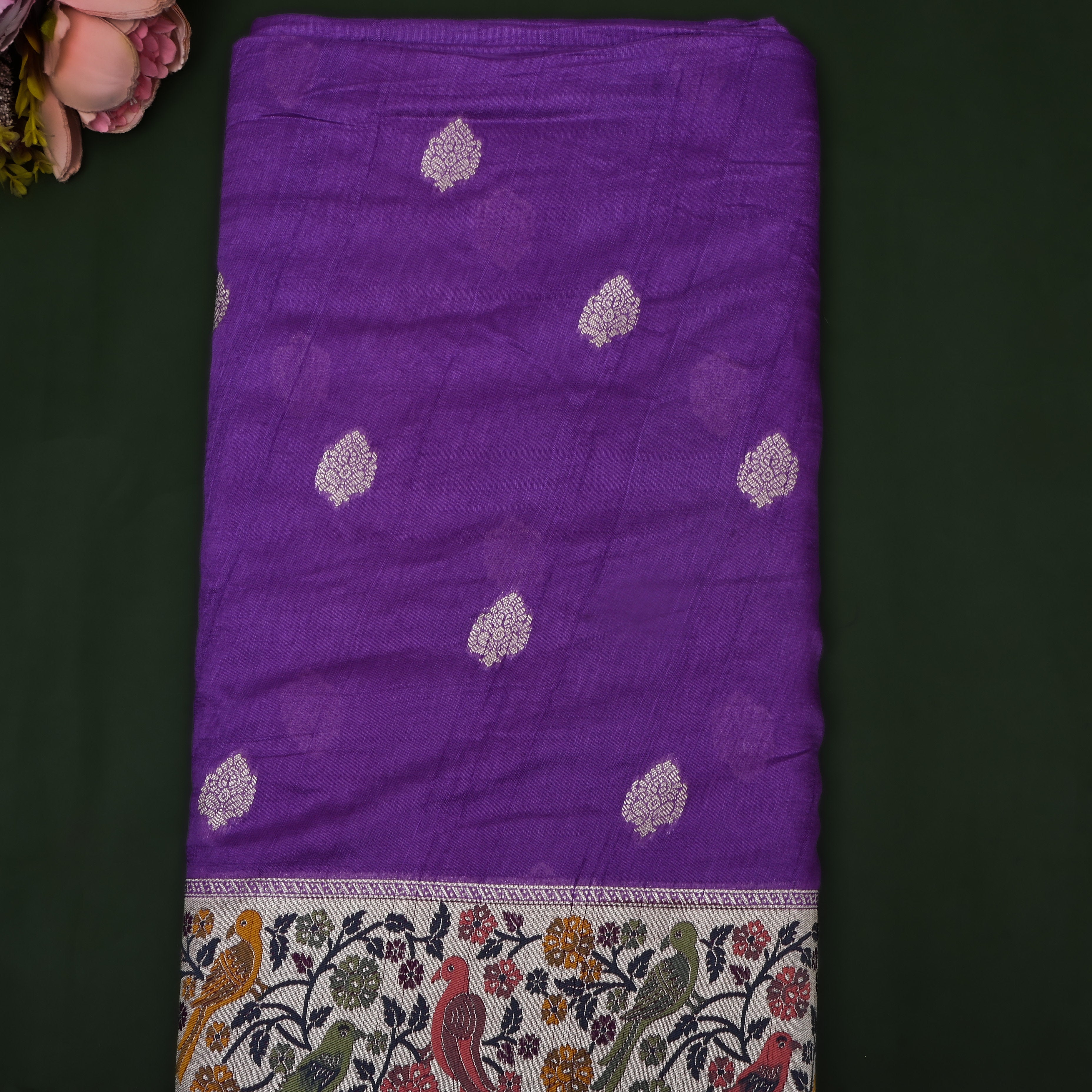 Classic Purple Dupion Silk Jamawar Fabric