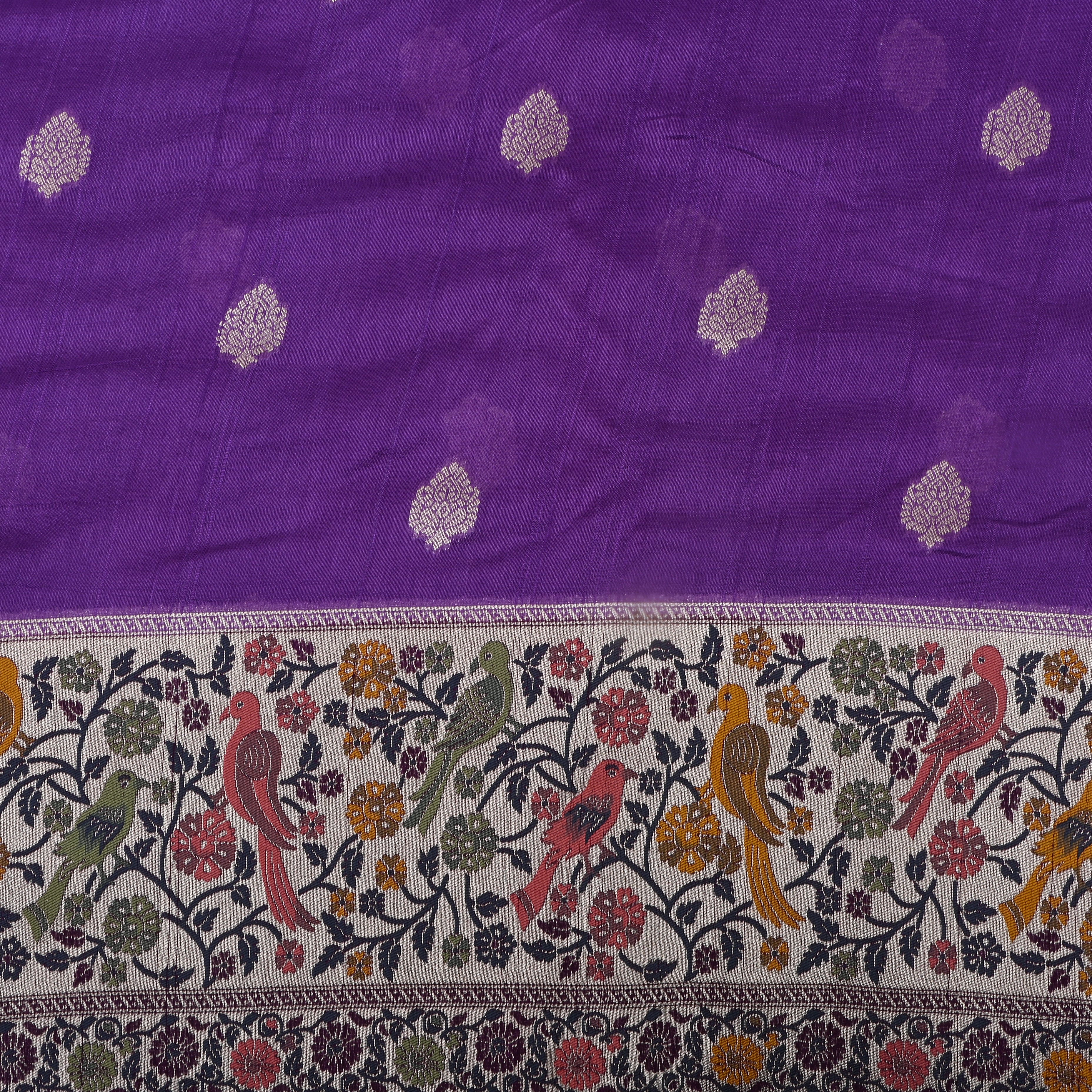 Classic Purple Dupion Silk Jamawar Fabric