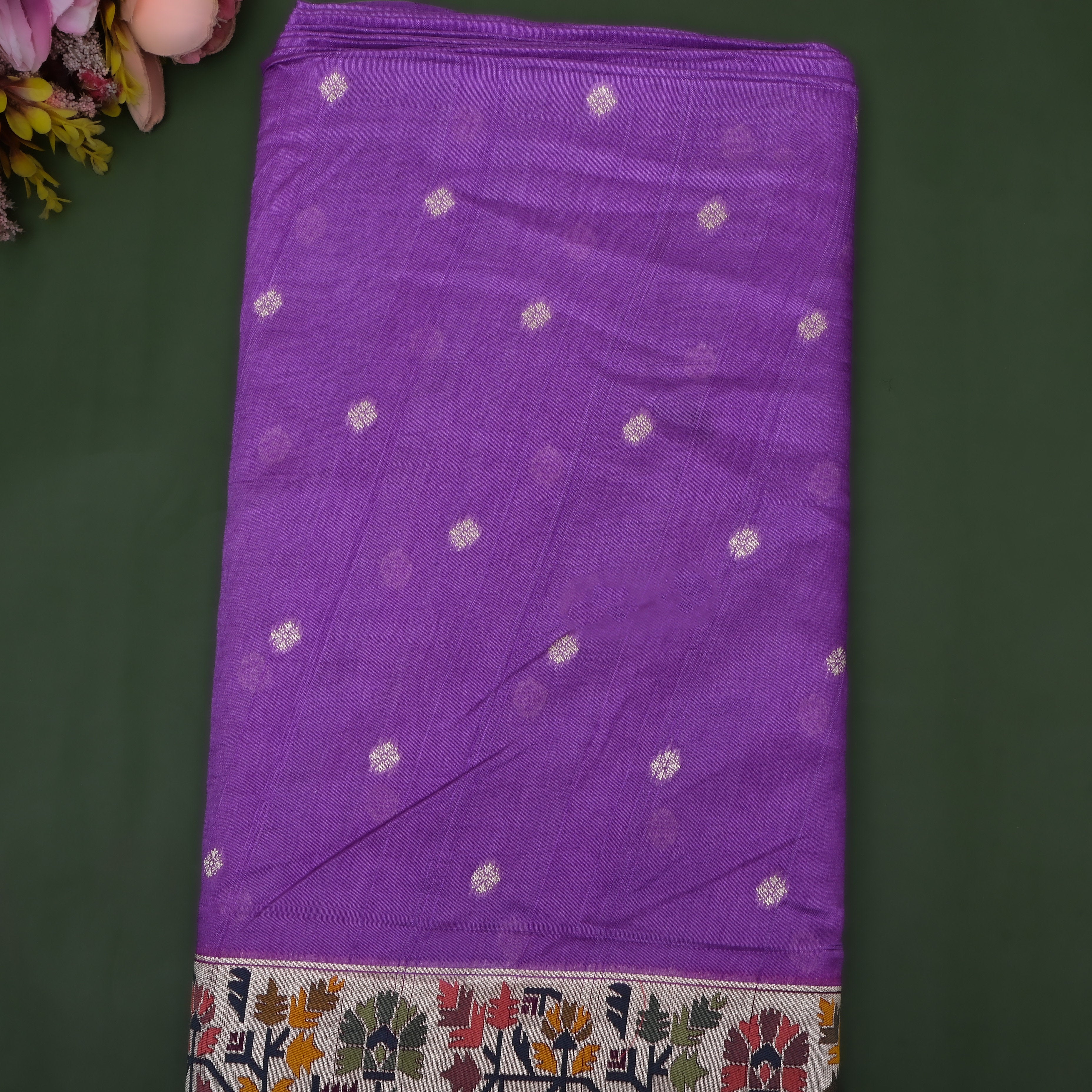 Purple Jamawar Dupion Silk Fabric