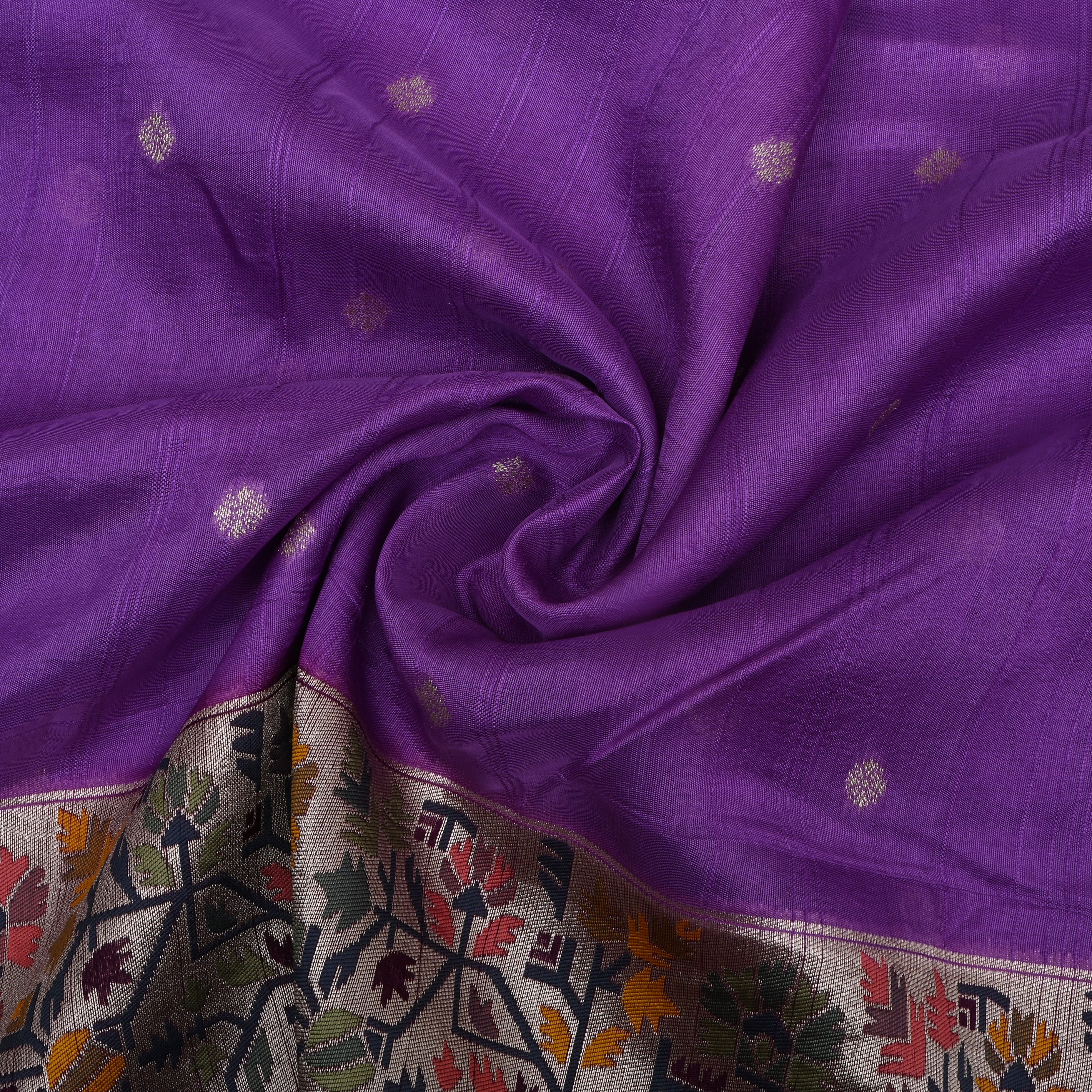 Purple Jamawar Dupion Silk Fabric