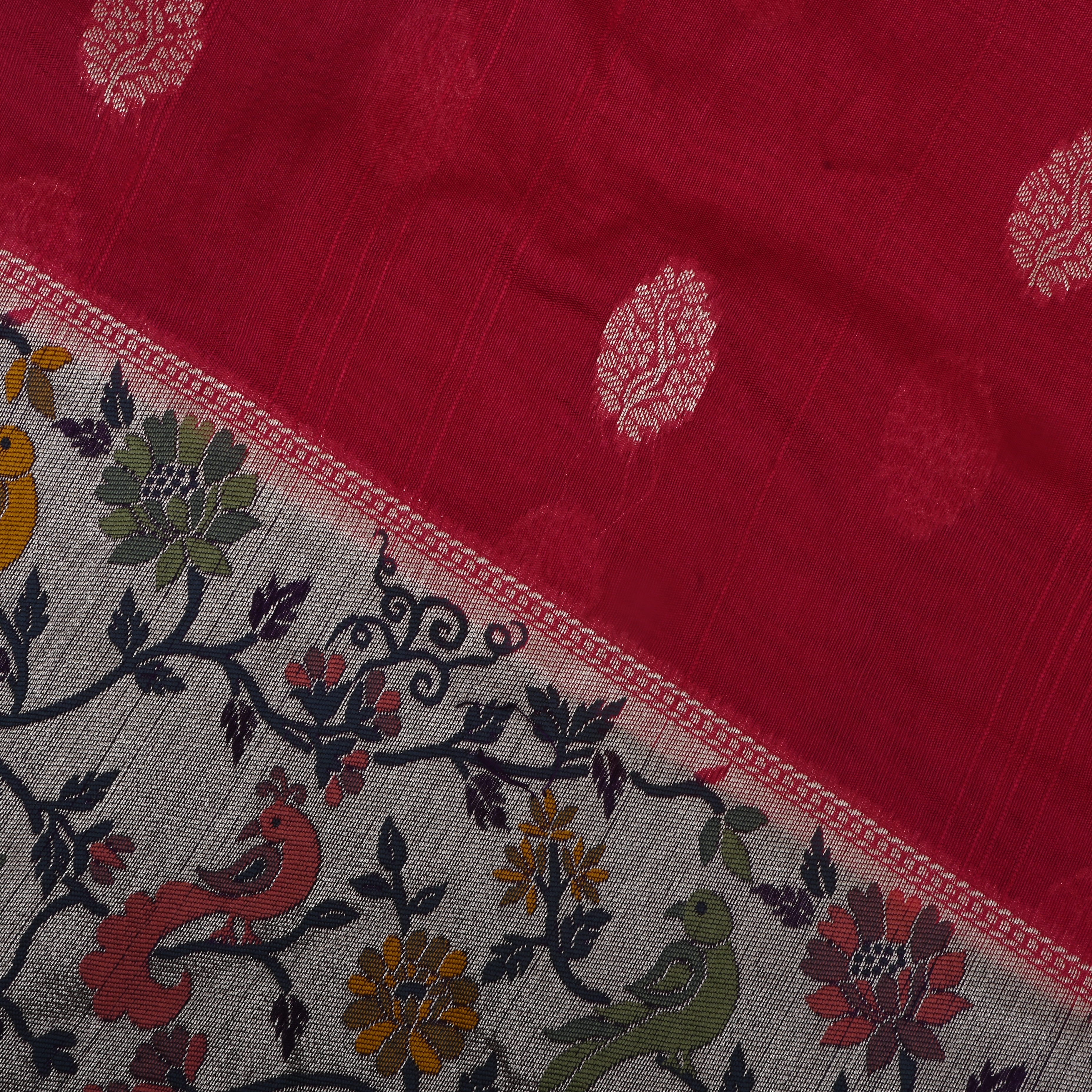 Dark Pink Dupion Silk Jamawar Fabric