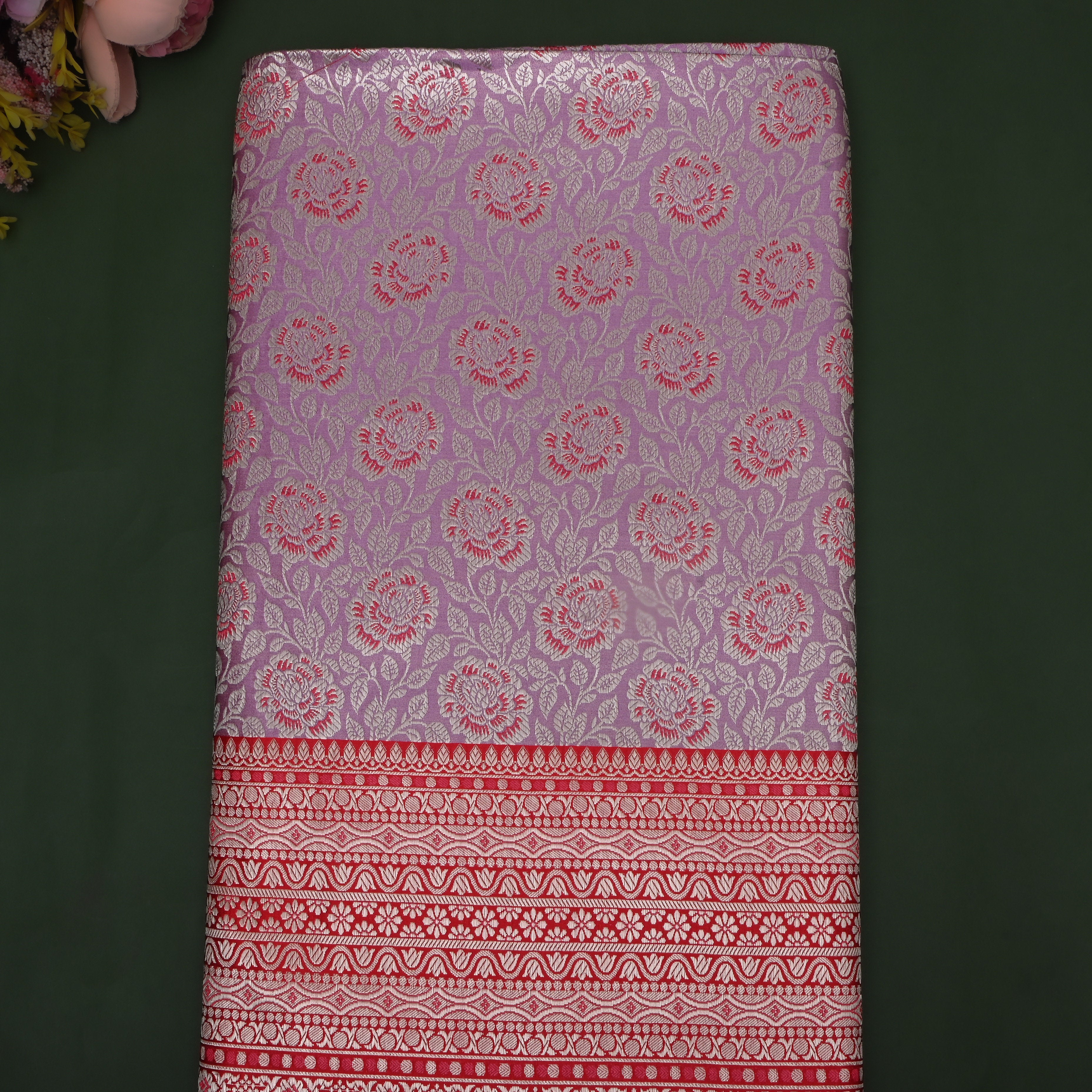 Lavender Zari Weave Satin Fabric