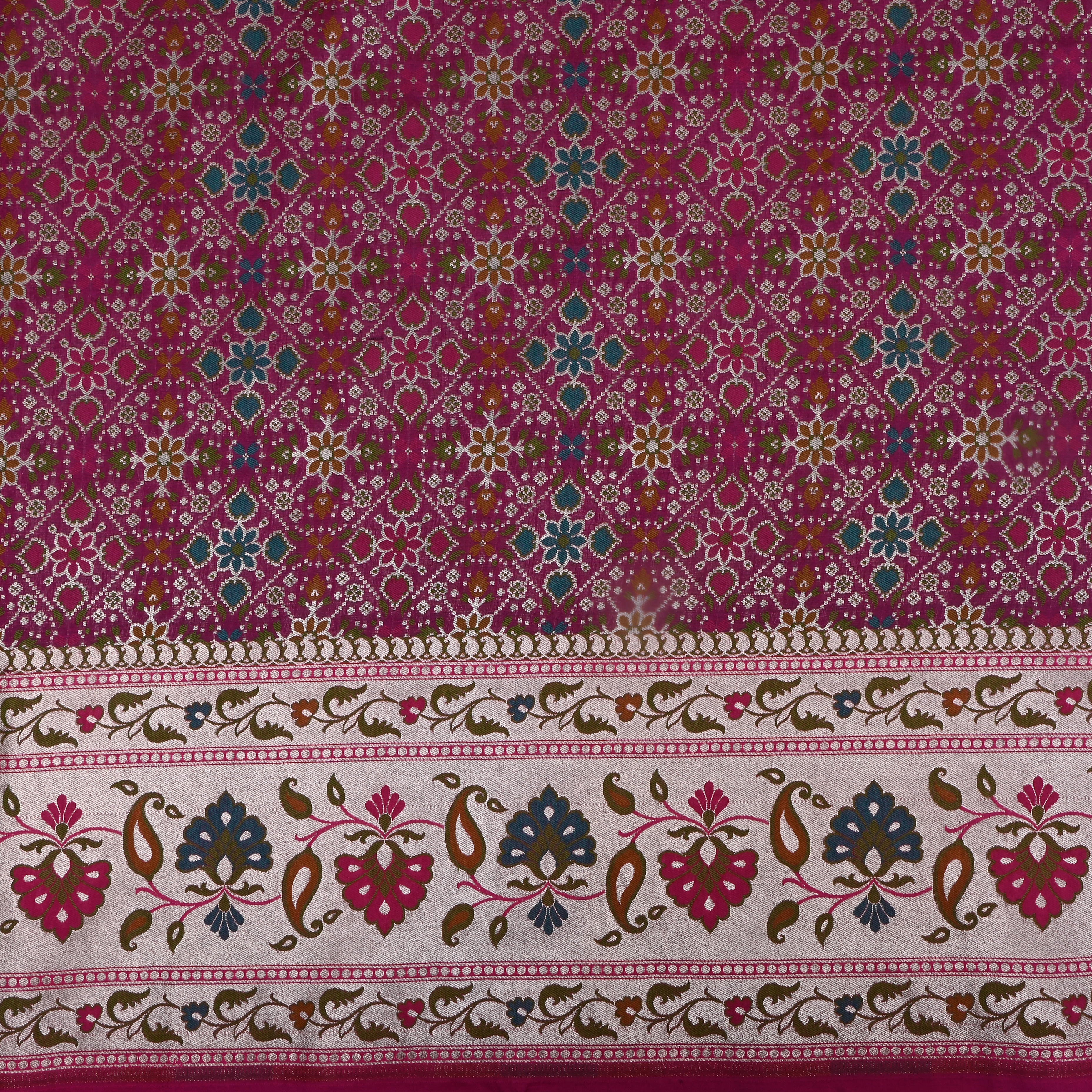 Magenta Pink Zari Woven Satin Fabric