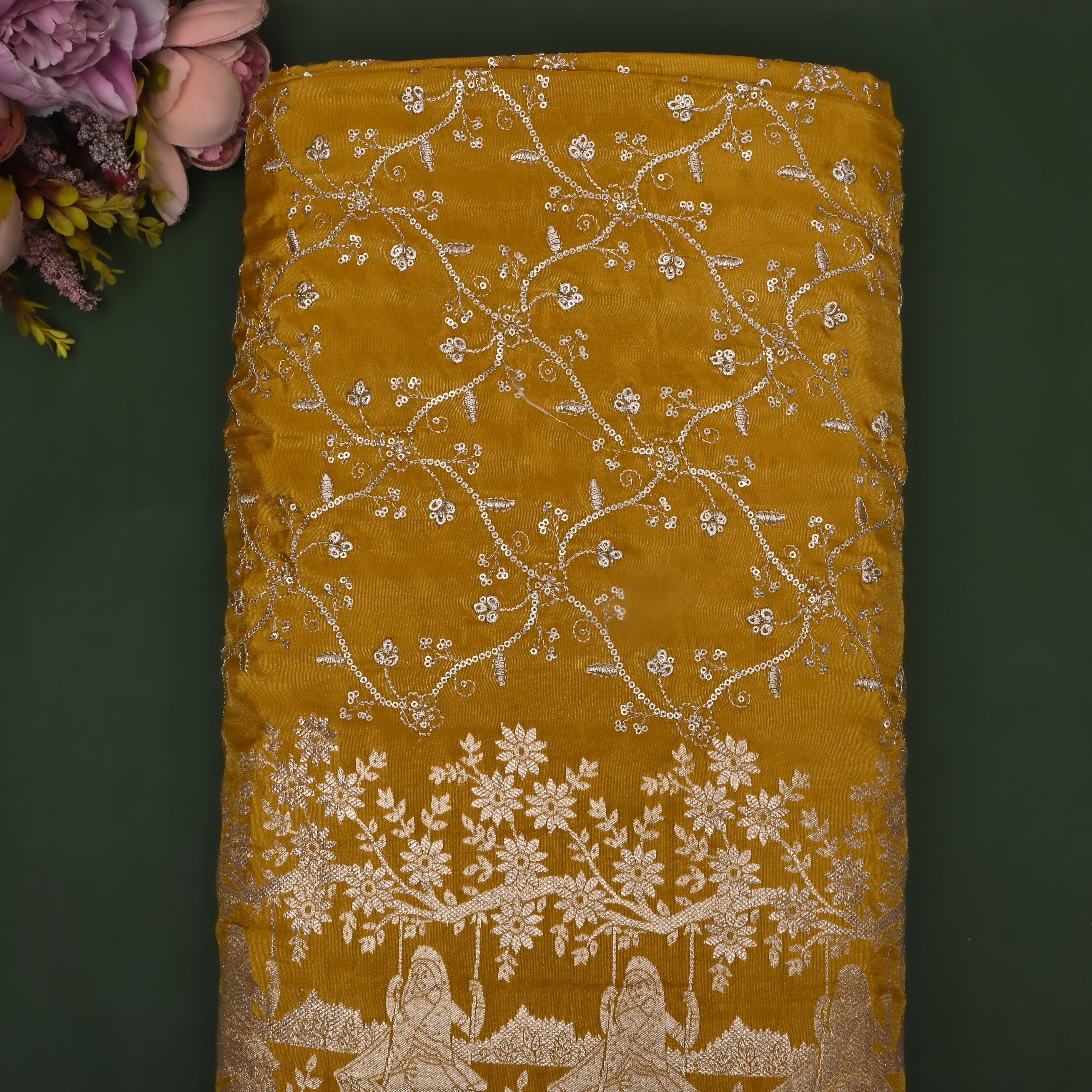 Dusty Yellow Zari Weave Tissue Fabric