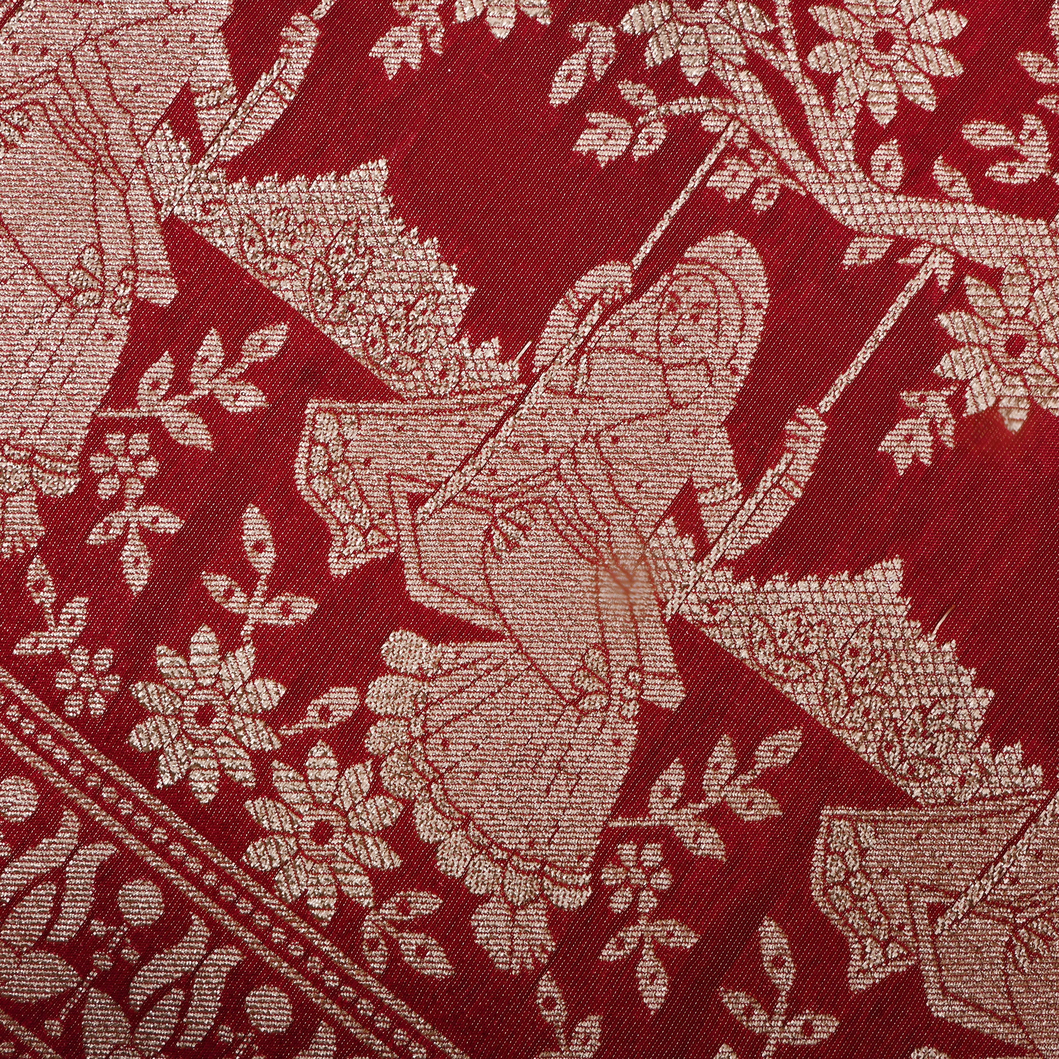 Crayon Red Zari Weave Tissue Fabric