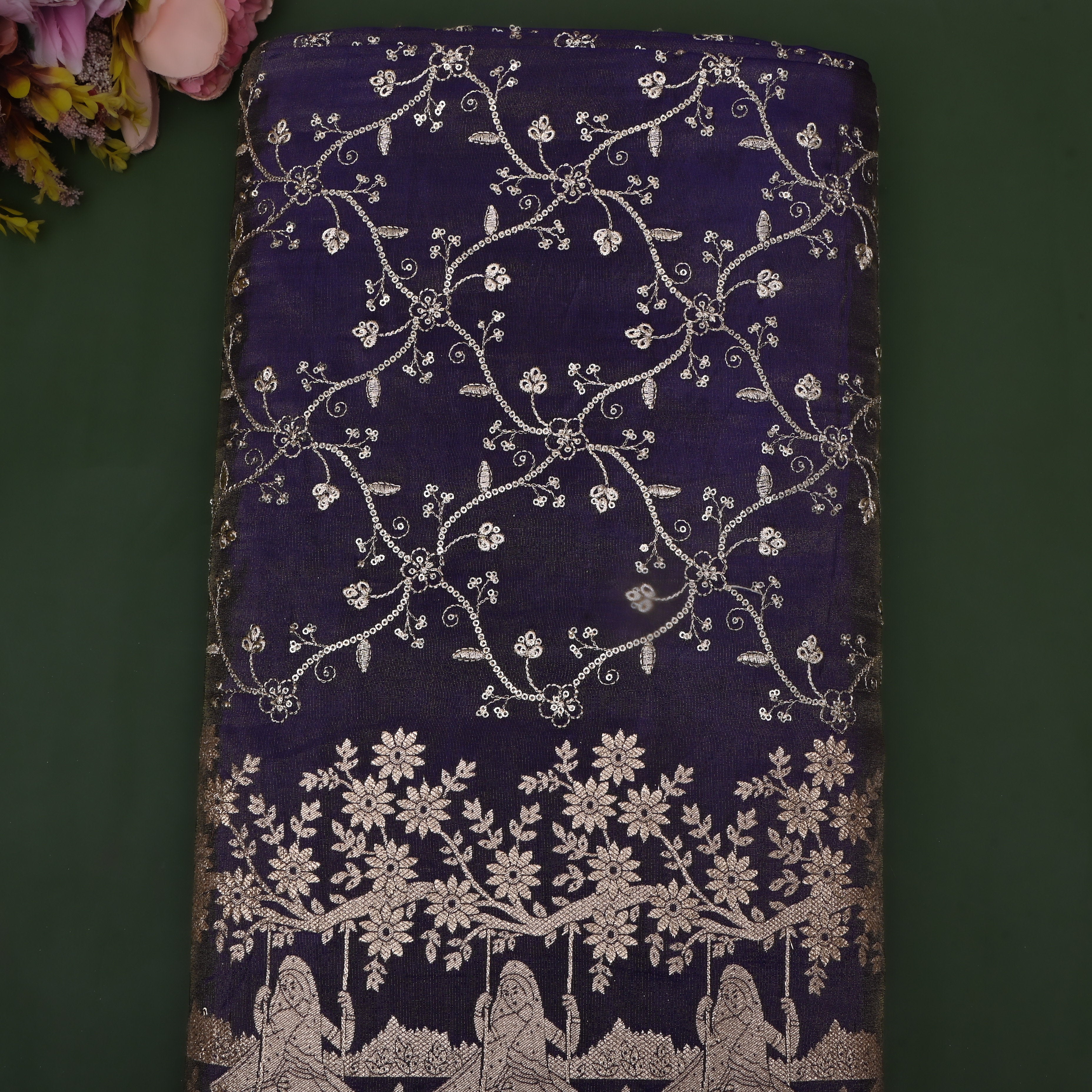 Maximum Purple Zari Weave Tissue Fabric