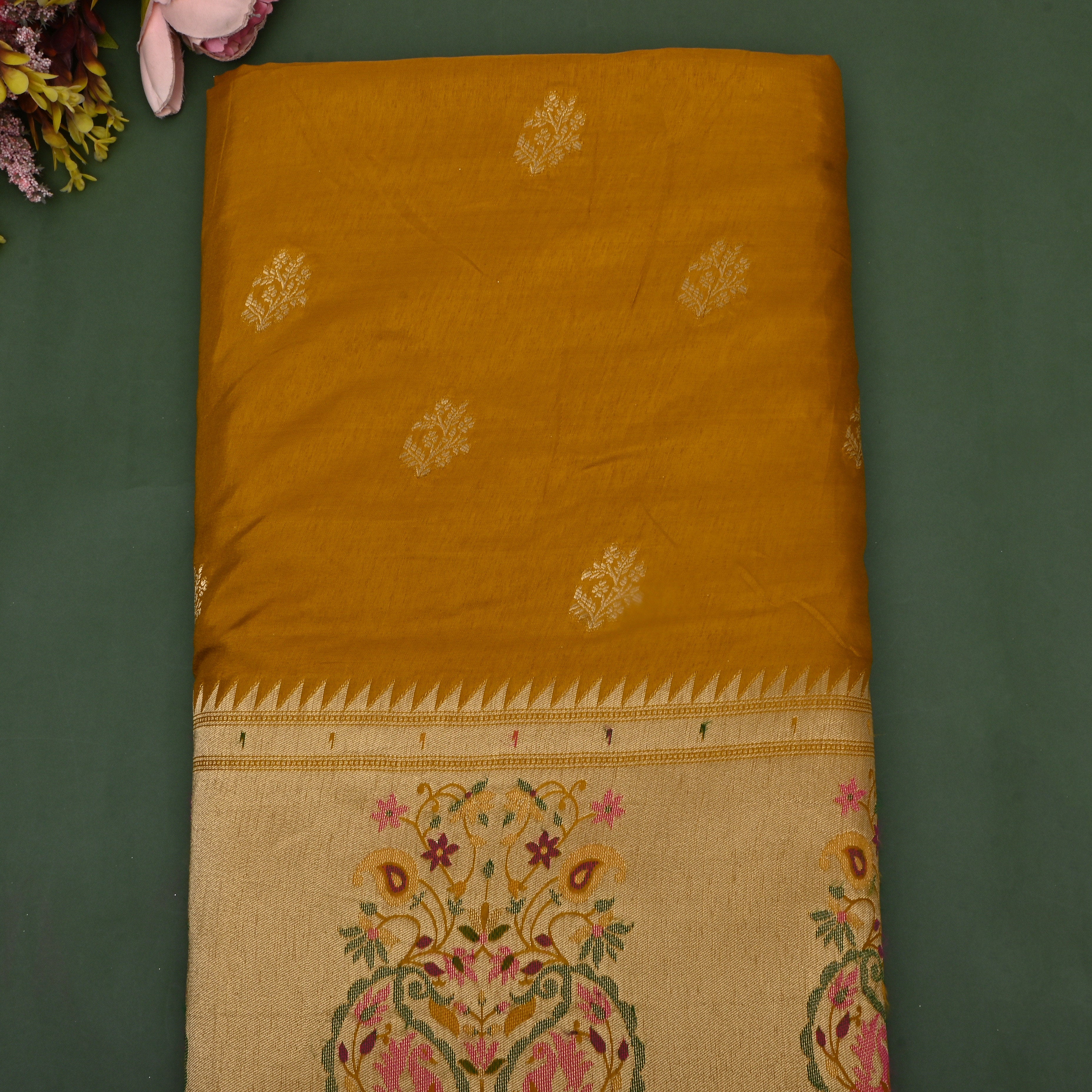 Mustard Yellow Zari Weave Silk Fabric